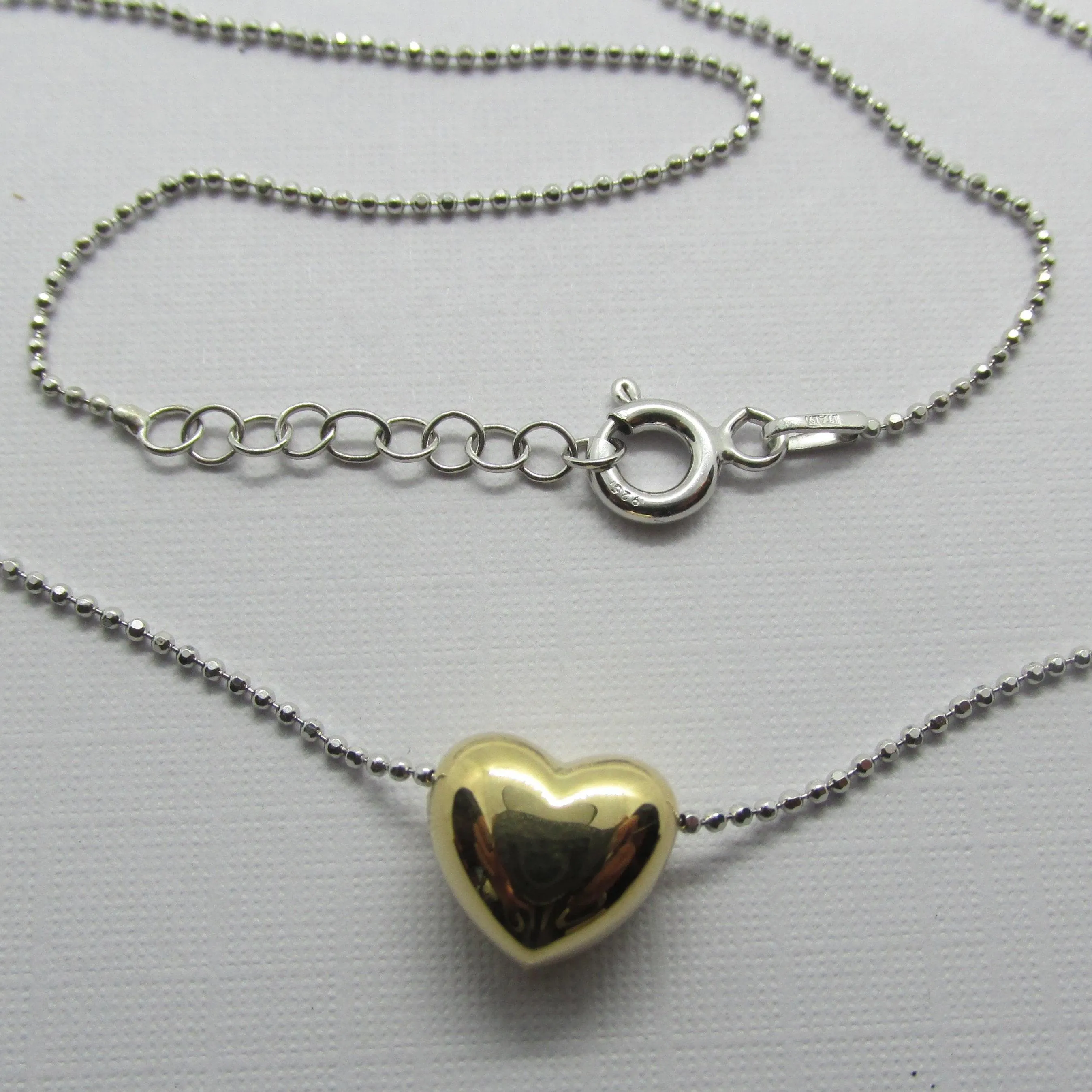 Italian Silver Gold Heart Pendant Necklace