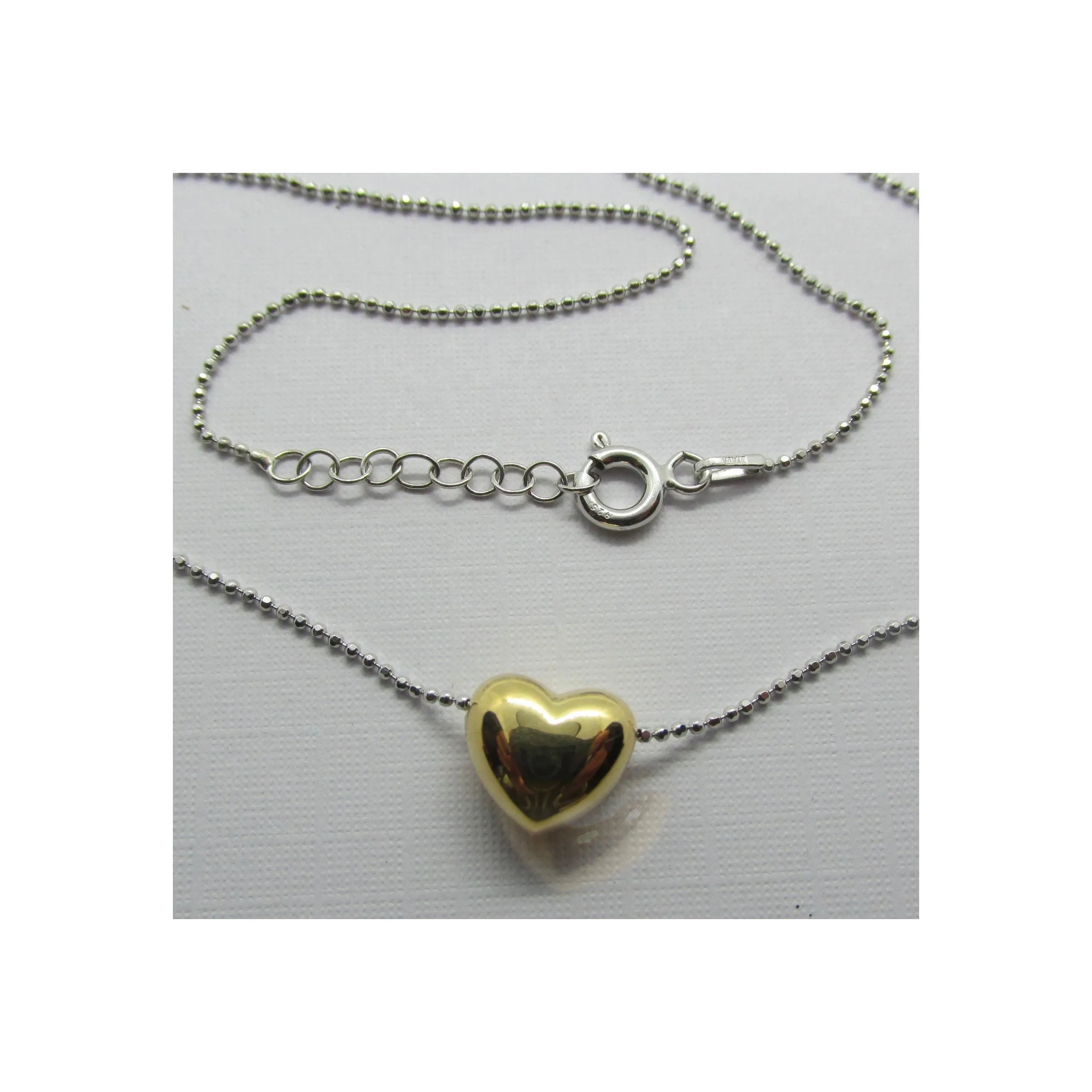 Italian Silver Gold Heart Pendant Necklace