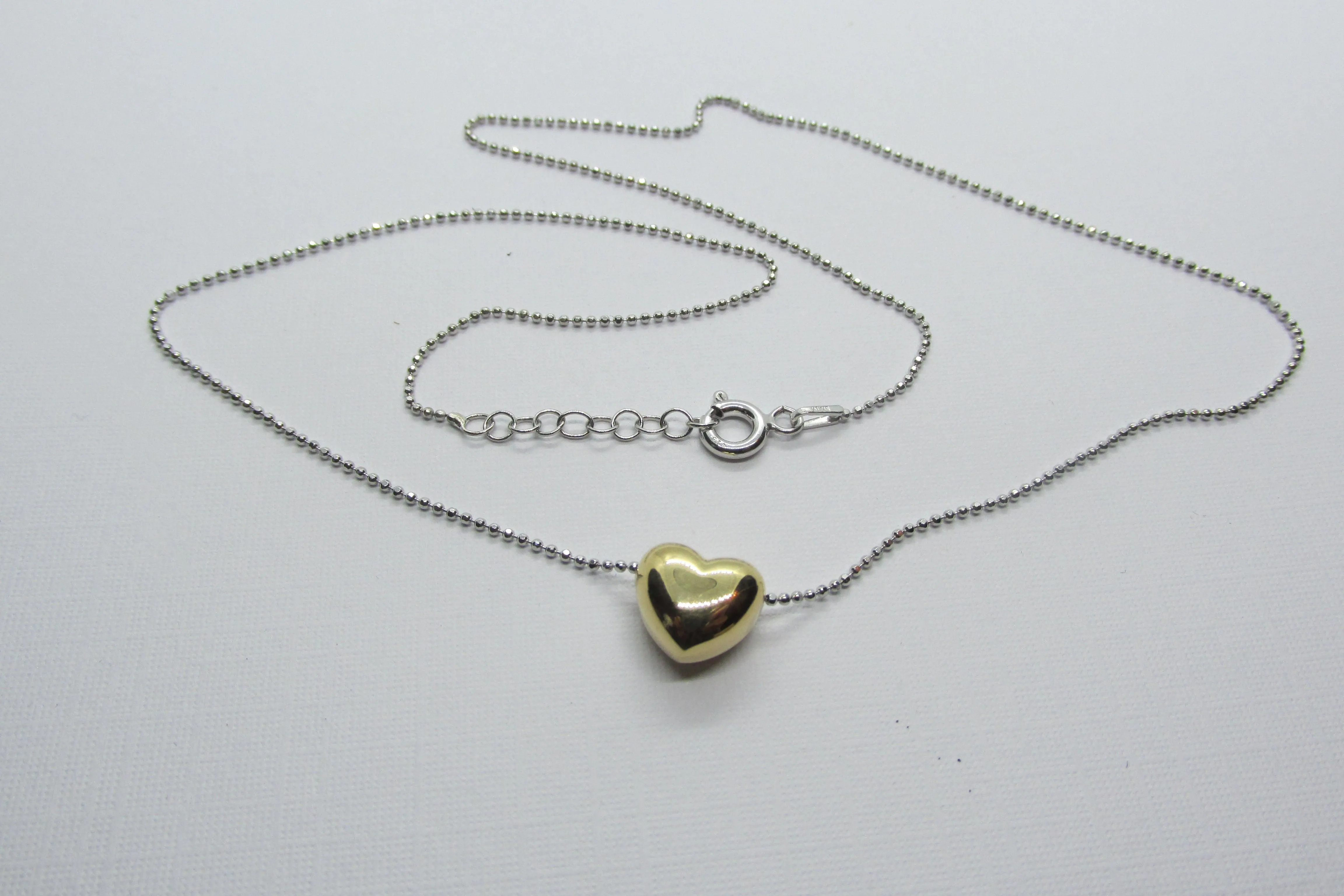 Italian Silver Gold Heart Pendant Necklace