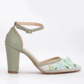 Ivy - Sage Green 3D Floral Lace Wedding Shoes