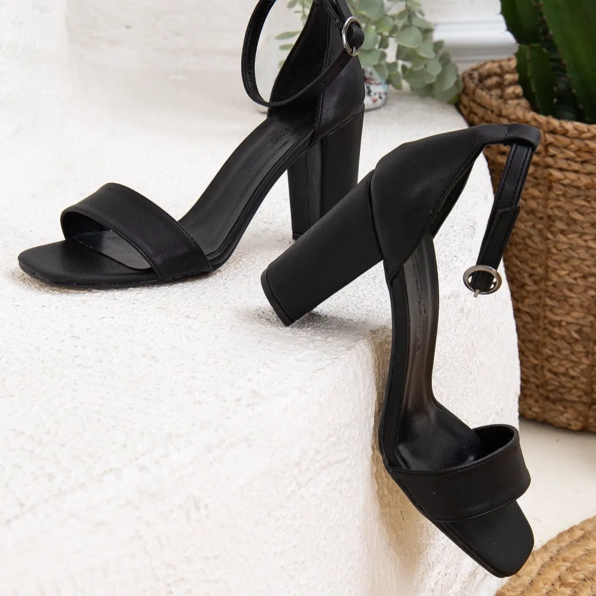 Jess - Black Open Toe Block Heels