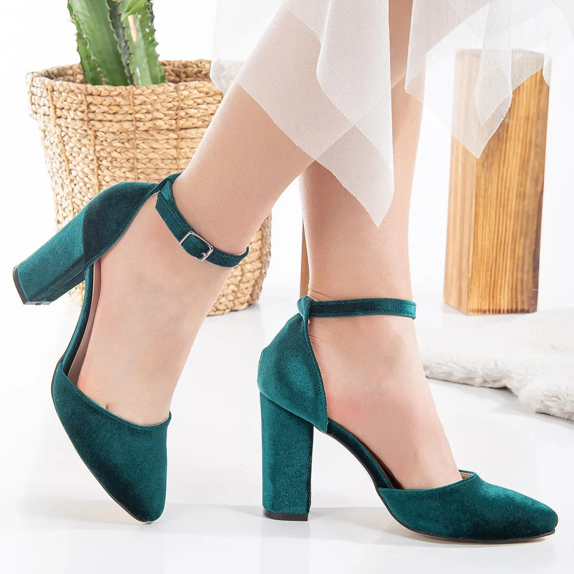 Jolie - Emerald Green Wedding Heels with Ribbon