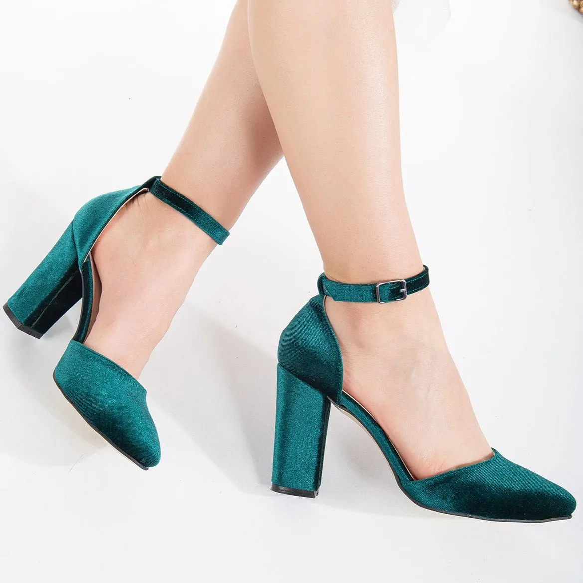 Jolie - Emerald Green Wedding Heels with Ribbon