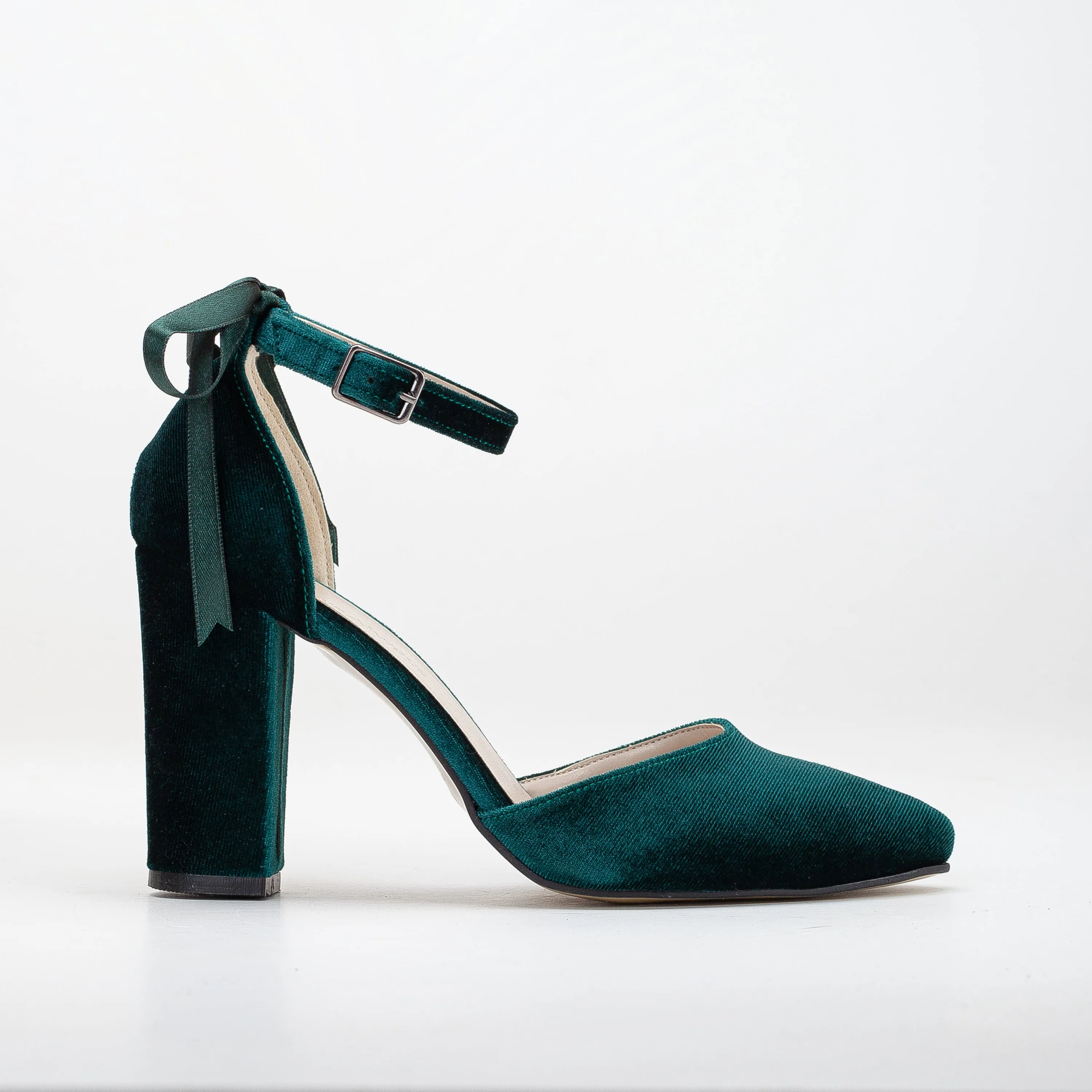 Jolie - Emerald Green Wedding Heels with Ribbon