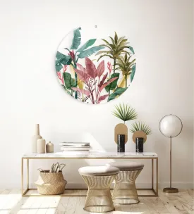 Jungle Circle Leaves Pattern Printed Transparent Acrylic Circle