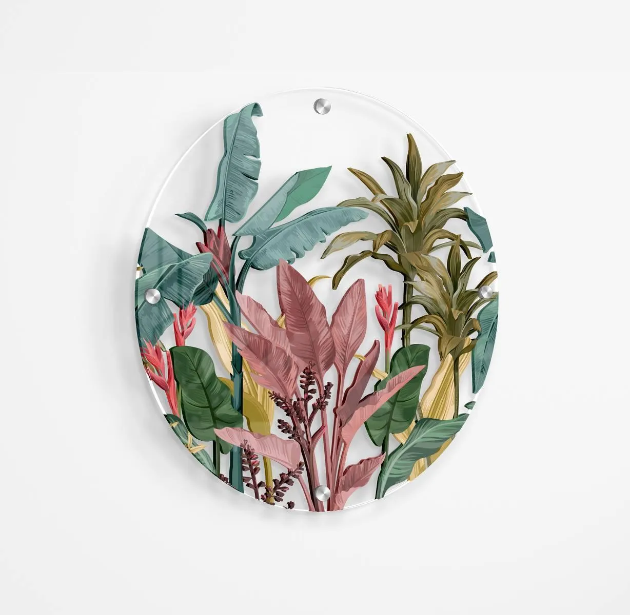 Jungle Circle Leaves Pattern Printed Transparent Acrylic Circle