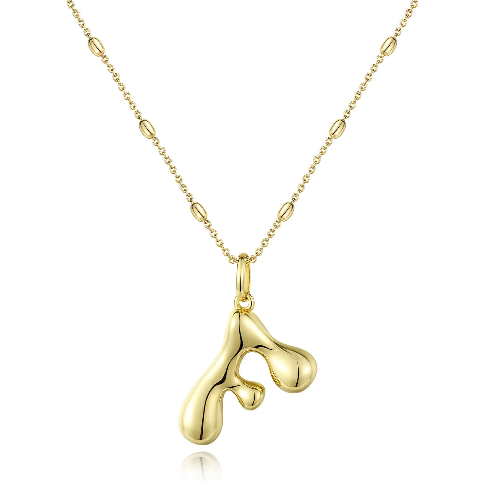 KissYan Bubble Letter Necklace,14K Gold Plated Balloon Initial Pendant with Bead Chain Dainty Jewelry Gift for Women