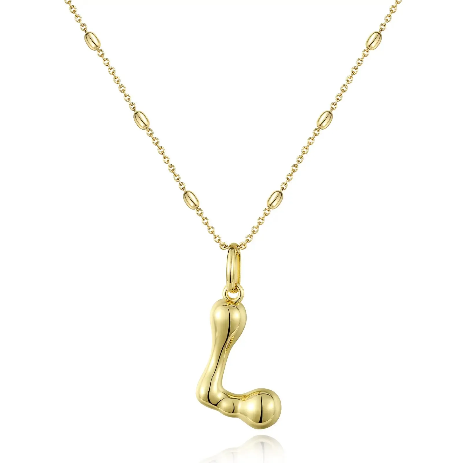 KissYan Bubble Letter Necklace,14K Gold Plated Balloon Initial Pendant with Bead Chain Dainty Jewelry Gift for Women