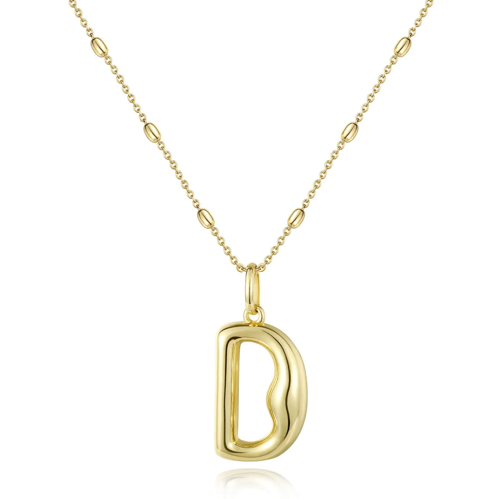 KissYan Bubble Letter Necklace,14K Gold Plated Balloon Initial Pendant with Bead Chain Dainty Jewelry Gift for Women