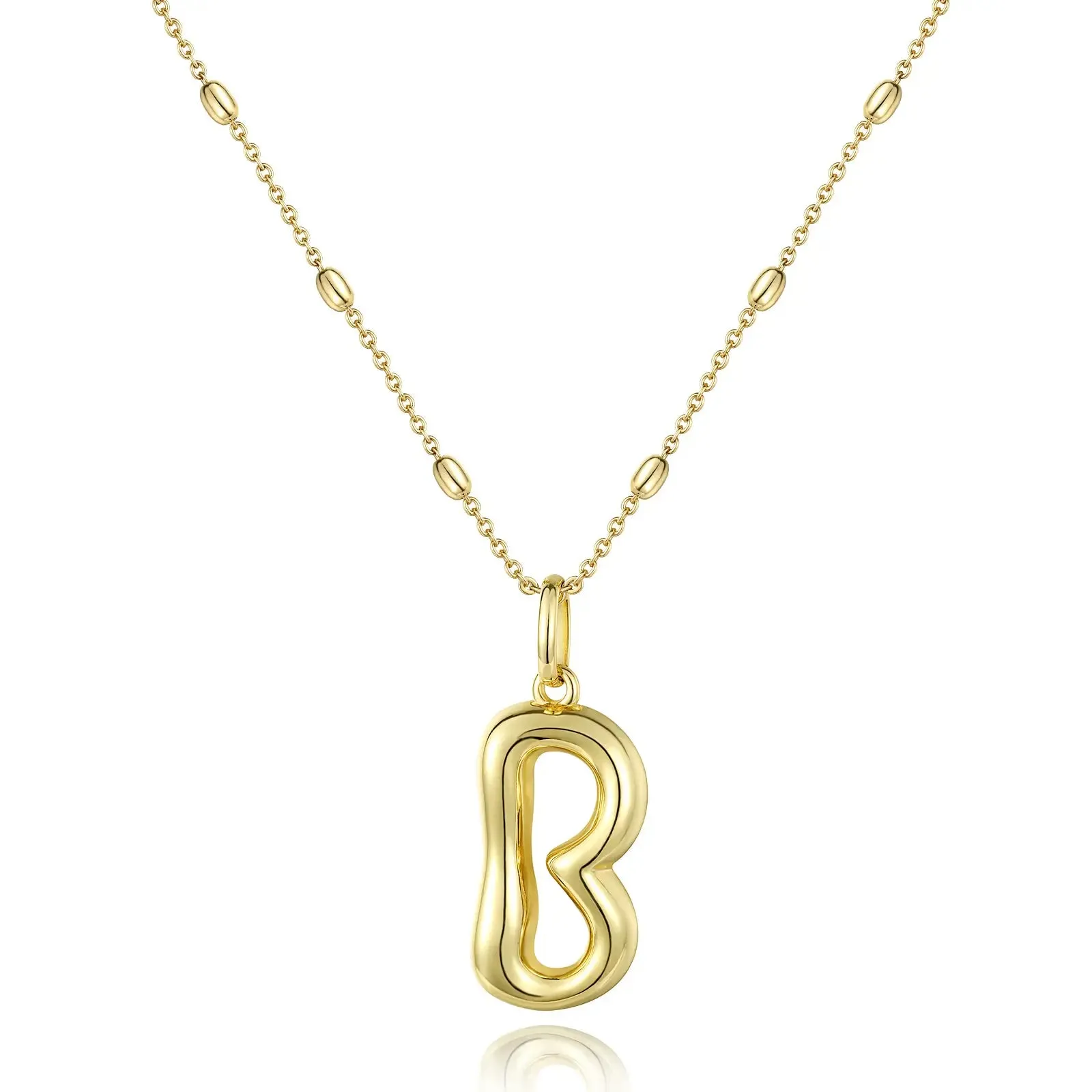 KissYan Bubble Letter Necklace,14K Gold Plated Balloon Initial Pendant with Bead Chain Dainty Jewelry Gift for Women