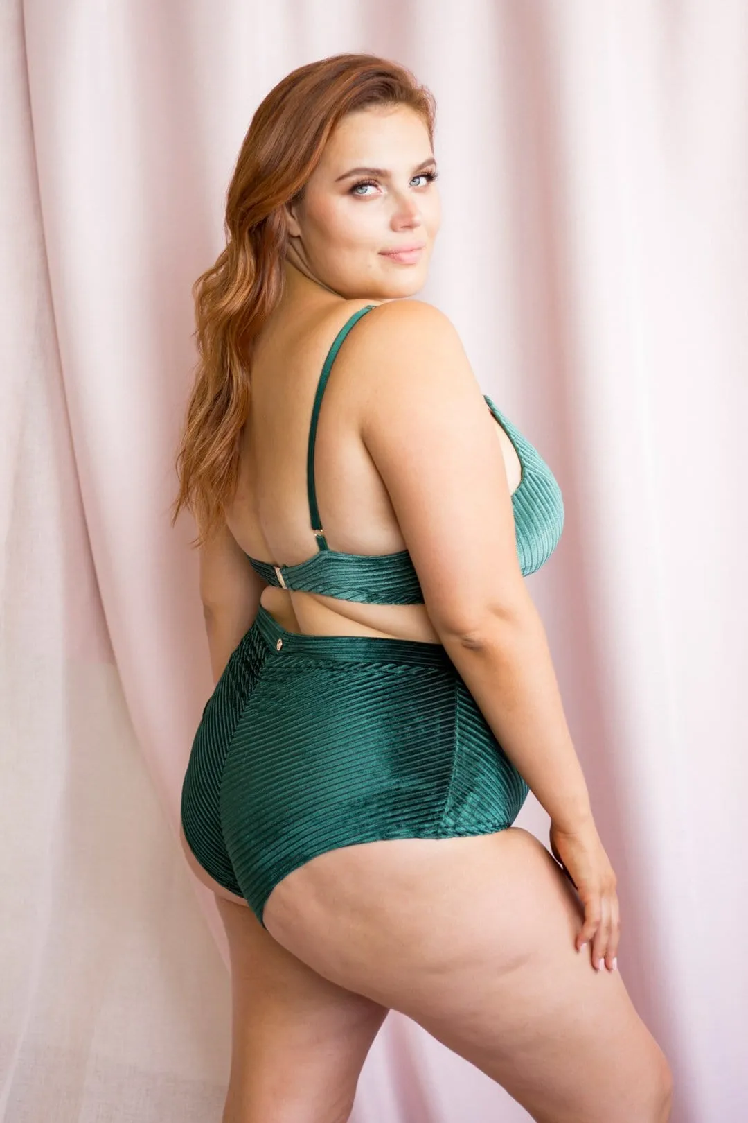 Lana High Waist Bottom - Velvet High Waist Bottoms Emerald