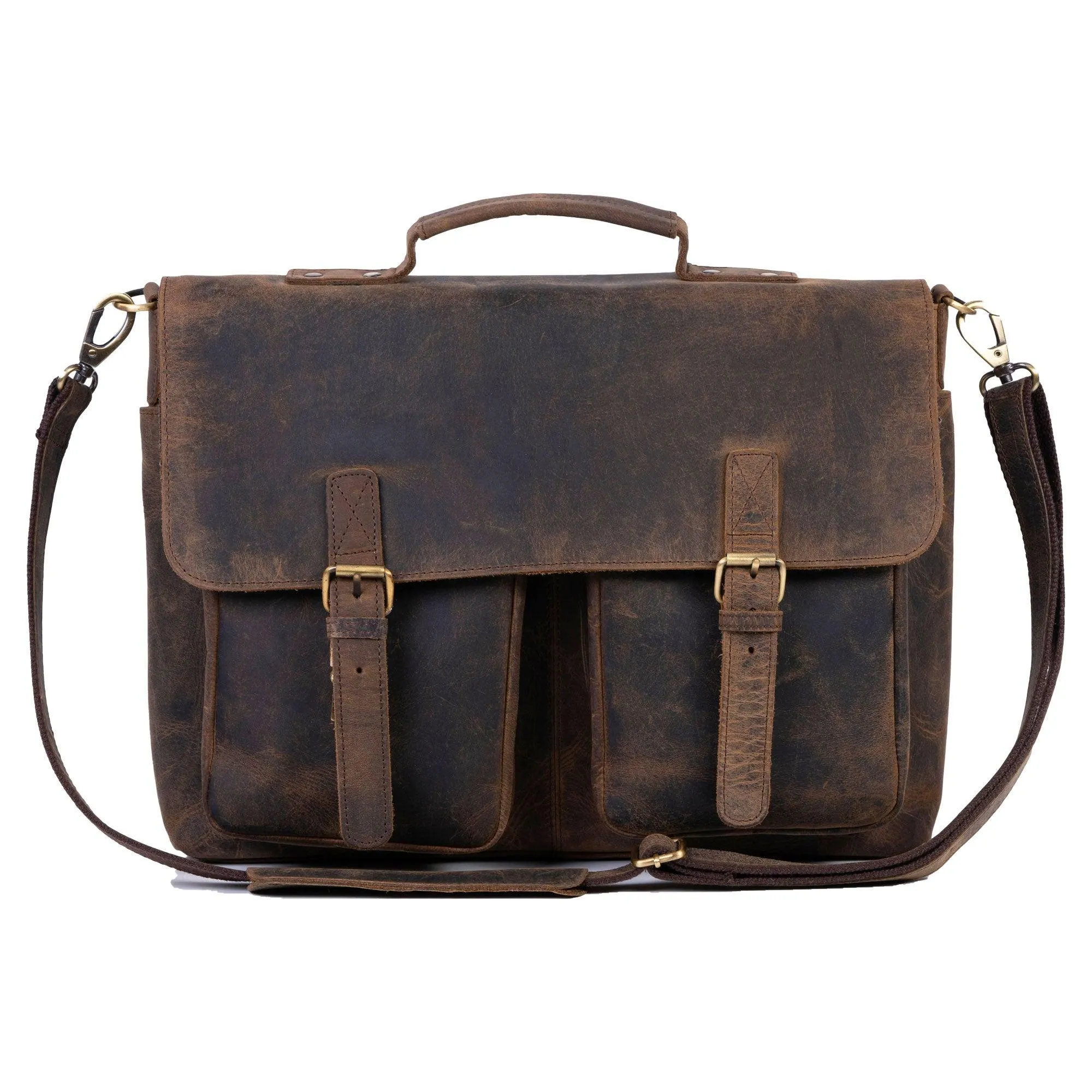 Leather Briefcase 16 Inch Laptop Messenger Bag Office Briefcase College Bag (Buffalo Distressed Tan)