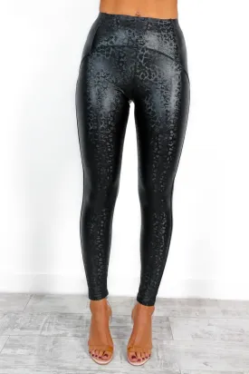 Life In Leopard - Black Faux Leather Leggings