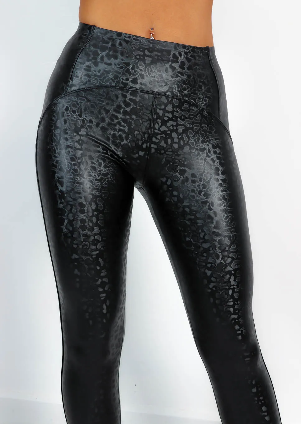 Life In Leopard - Black Faux Leather Leggings