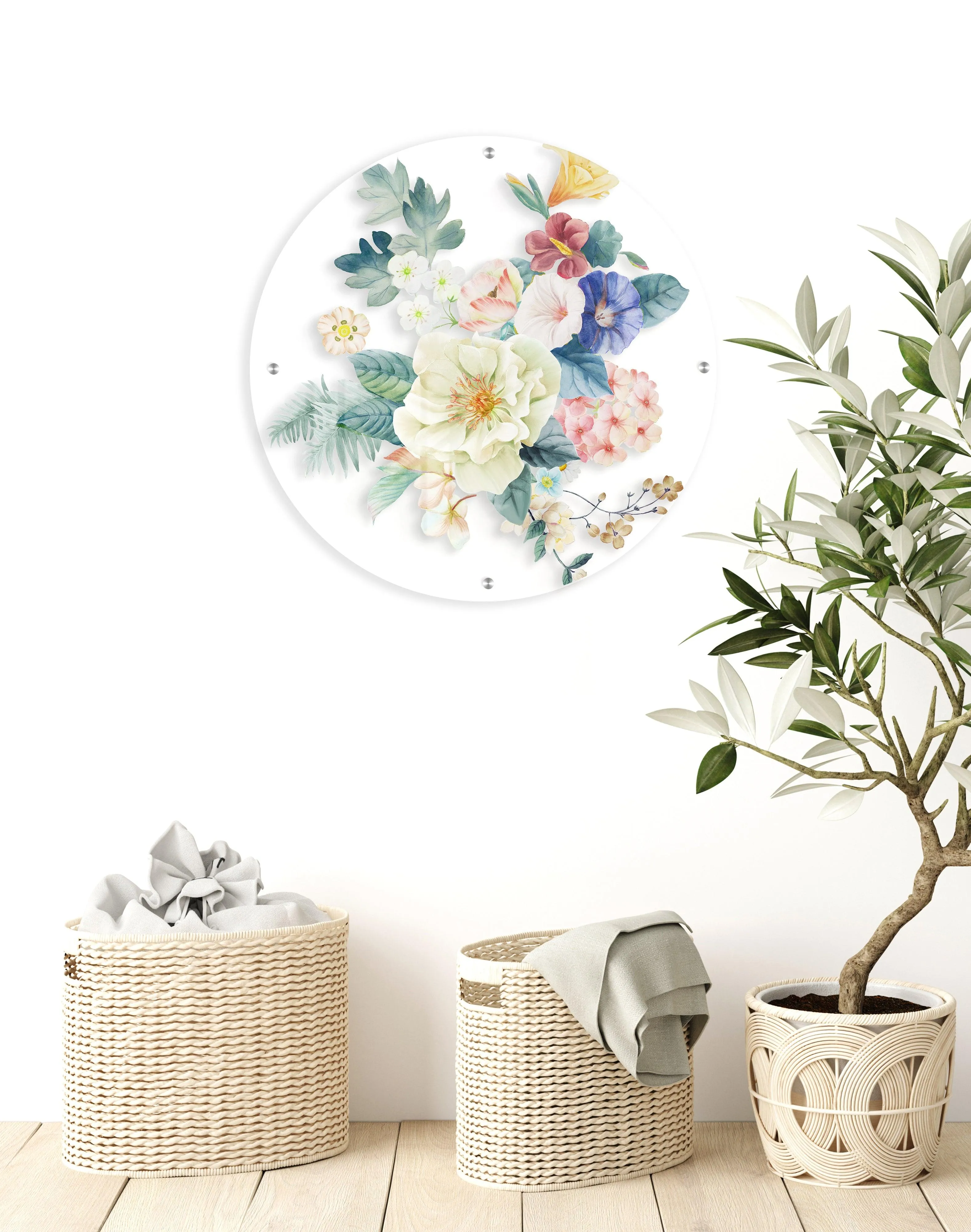 Light Flowers Pattern Printed Transparent Acrylic Circle