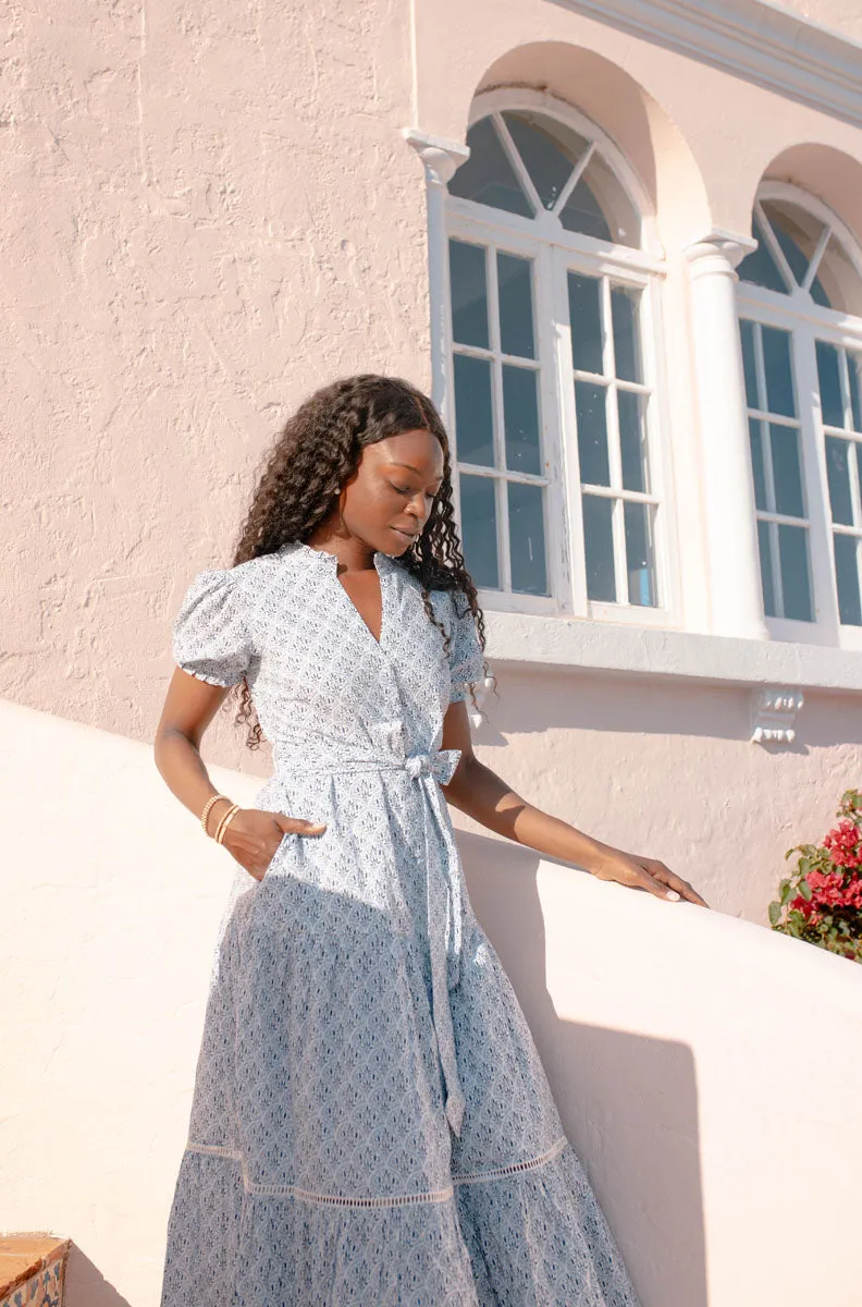 Lily Maxi Dress - Blue Scallop Floral