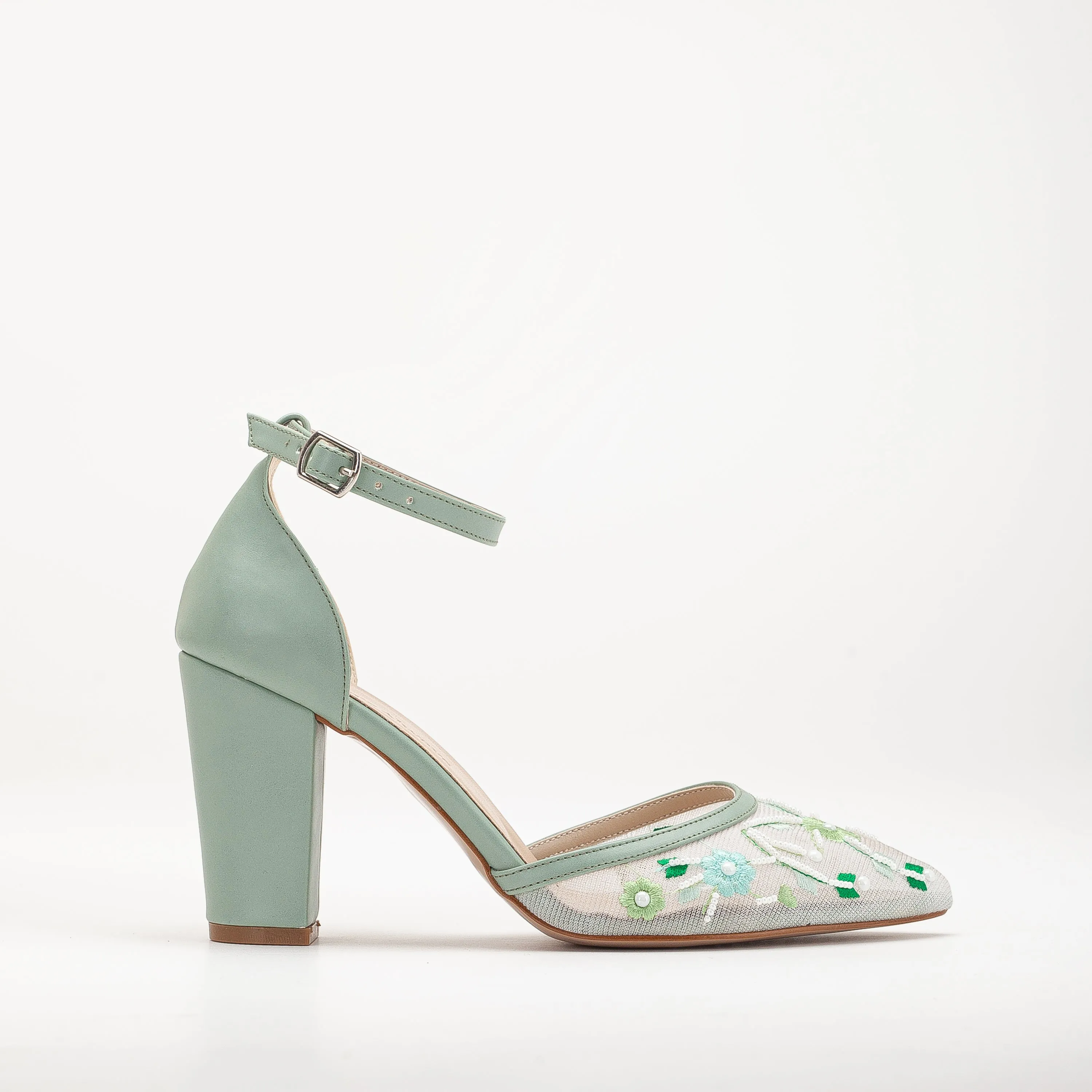 Lorraine - Sage Green Floral Lace Wedding Shoes