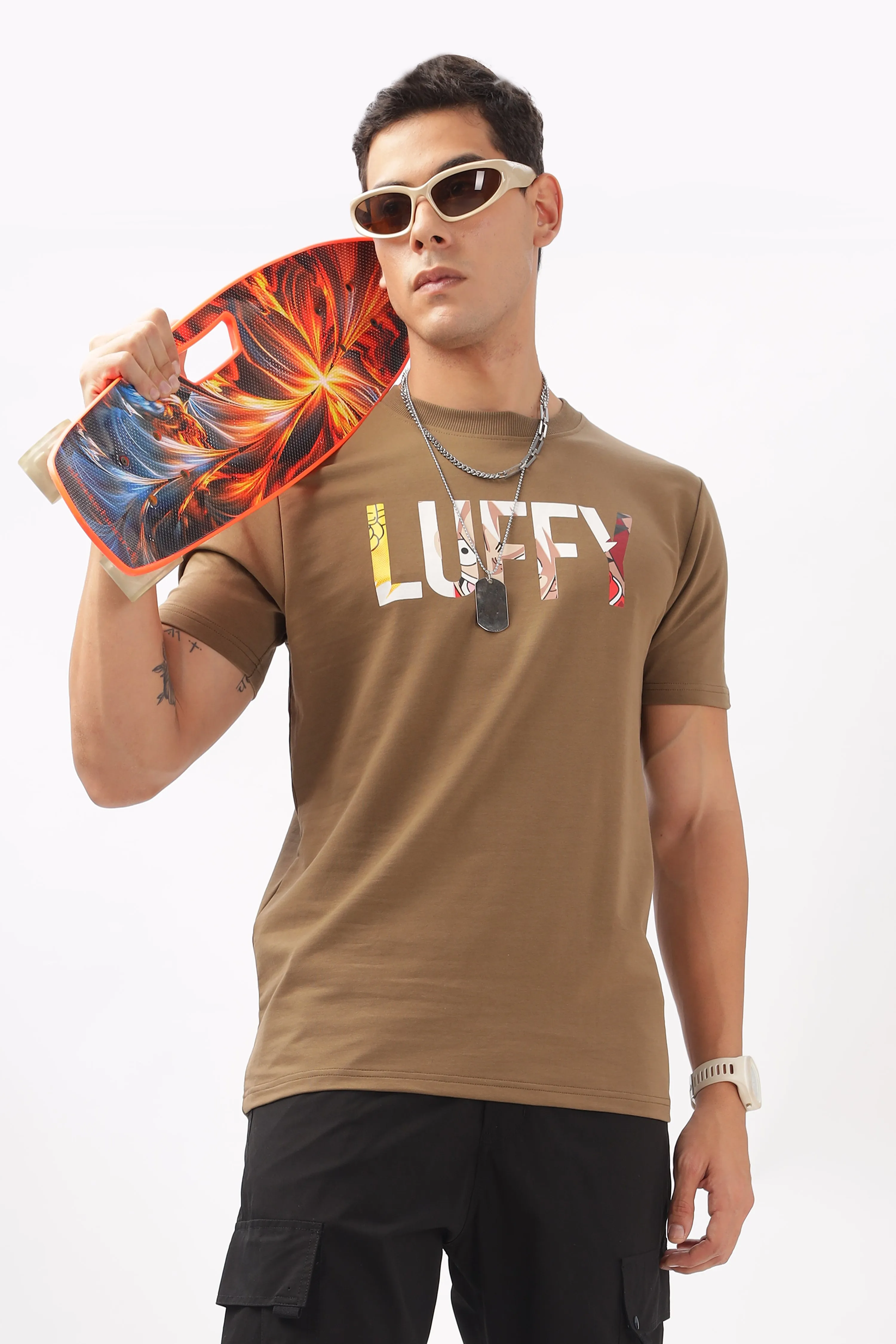 Luffy Graphic Brown Printed T-Shirt