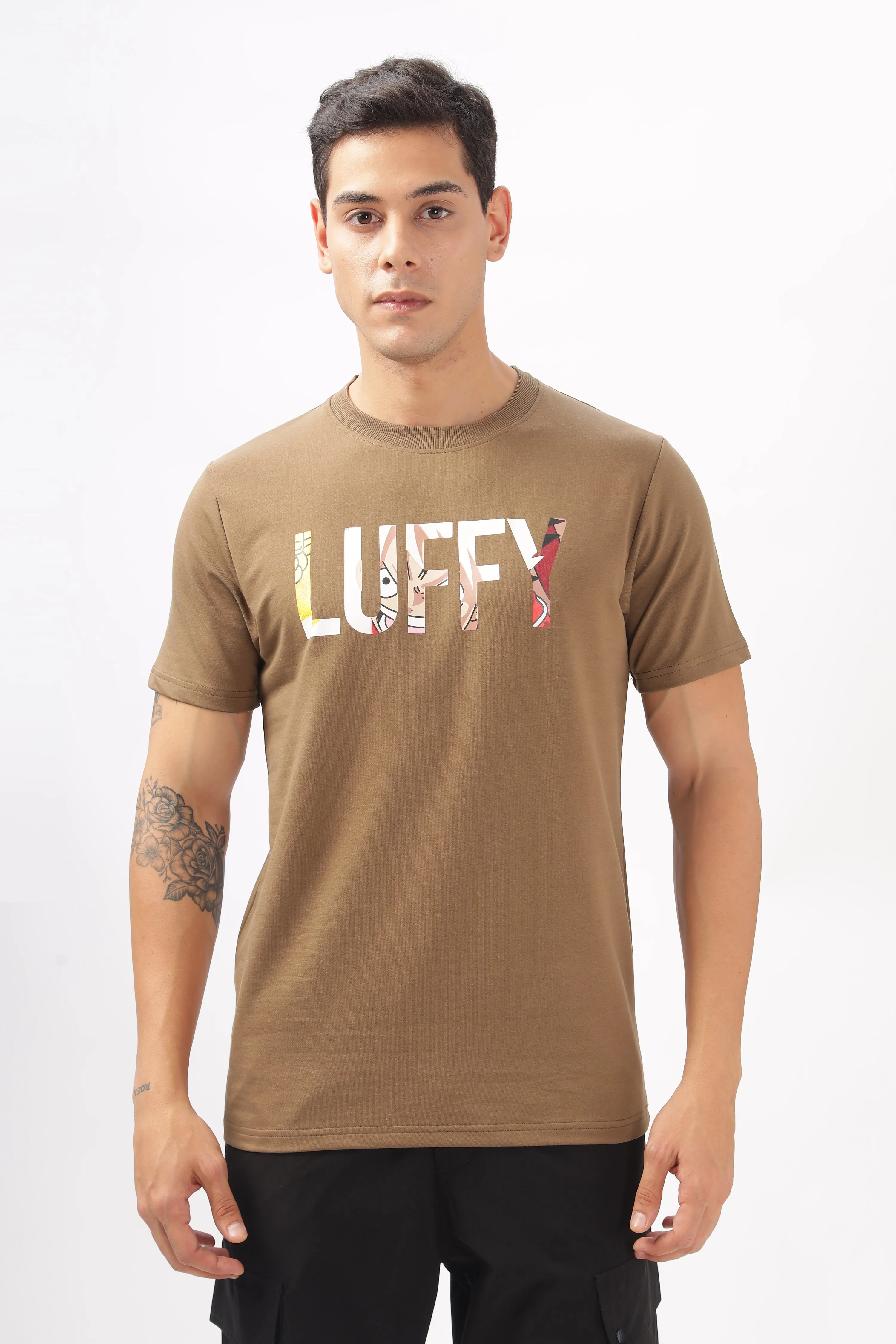 Luffy Graphic Brown Printed T-Shirt