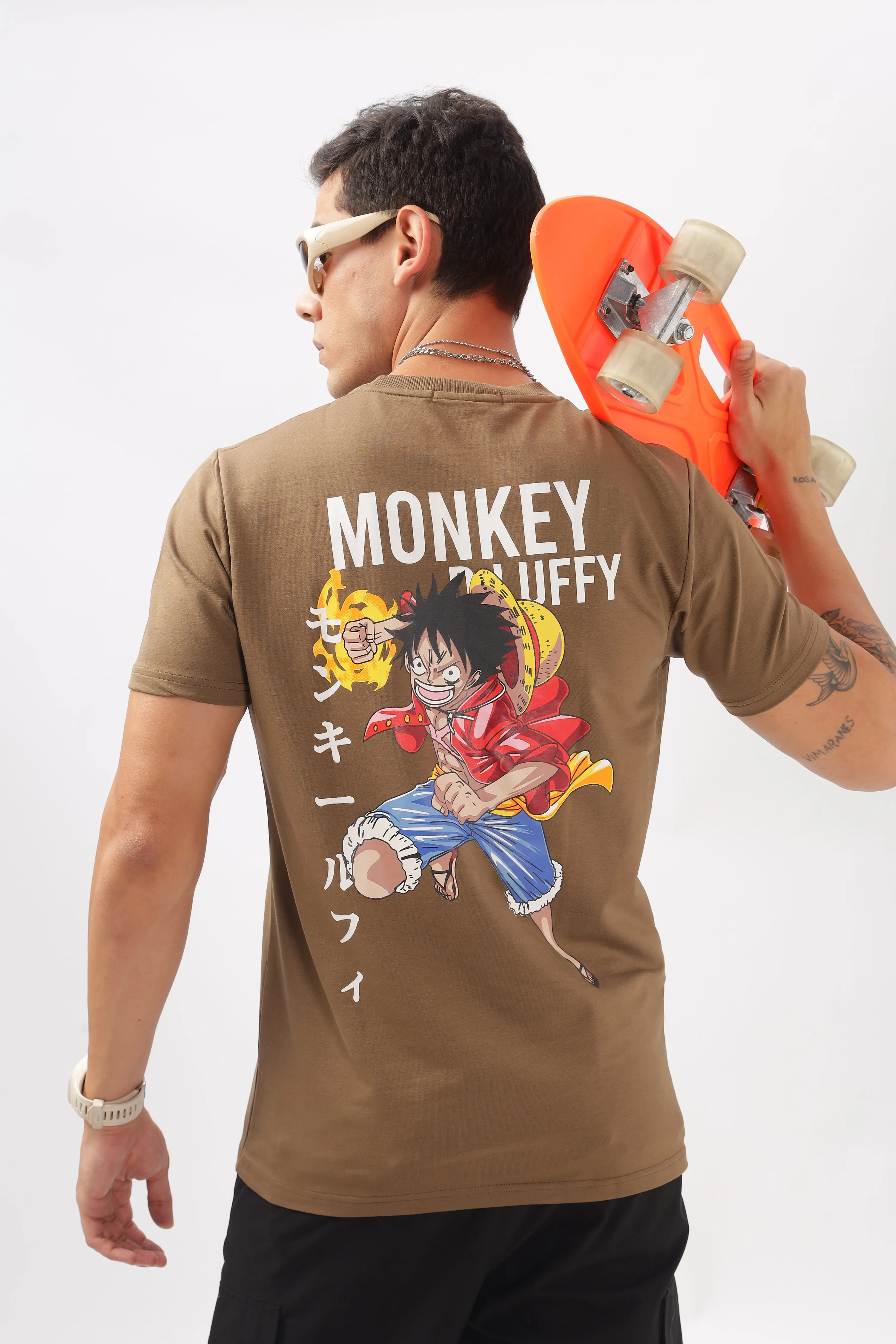 Luffy Graphic Brown Printed T-Shirt