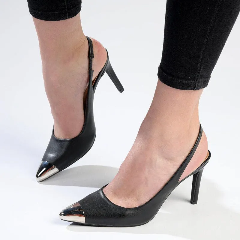 Madison Paola Closed Metal Toe Sling Back - Black