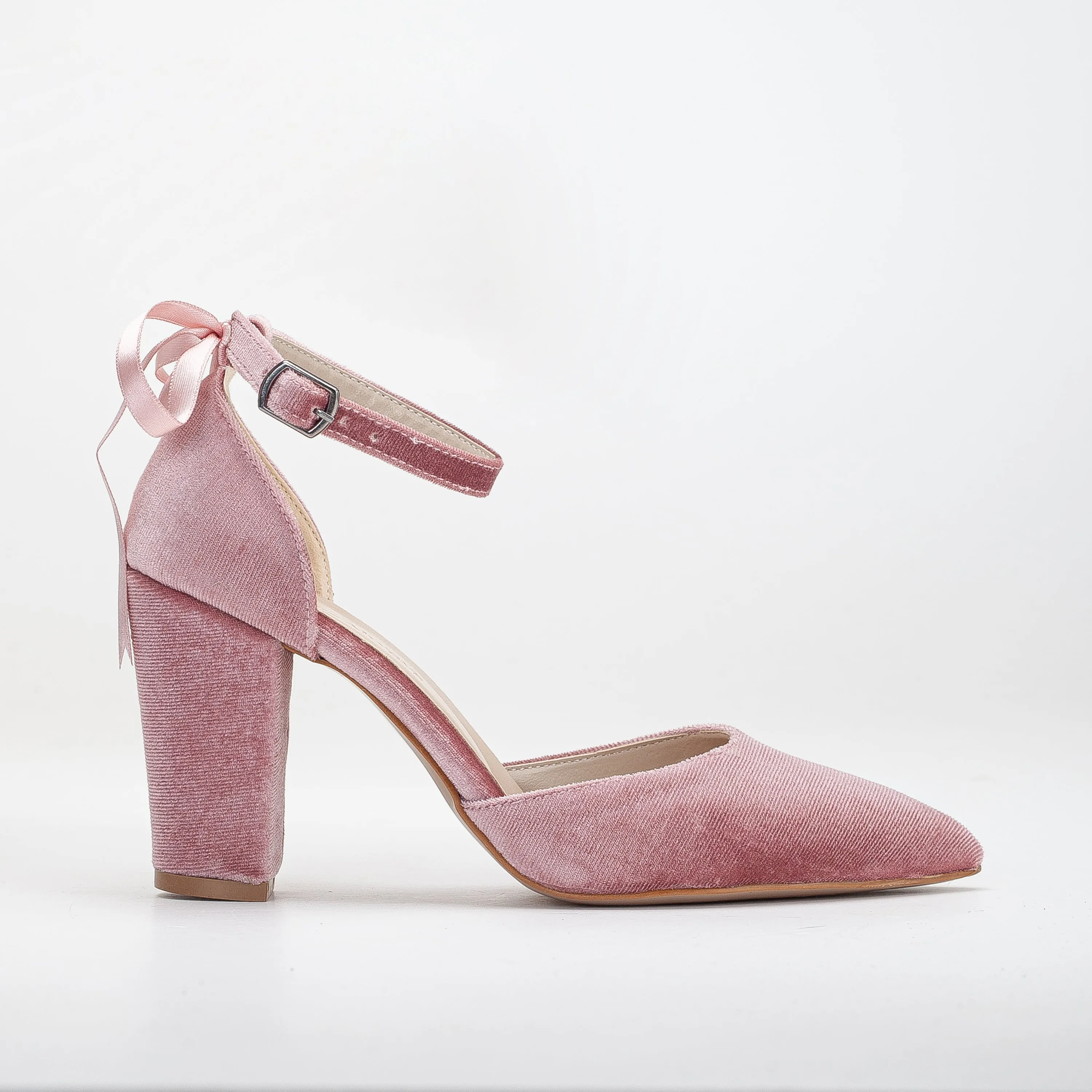 Marielle - Rose Velvet Shoes with Ribbon