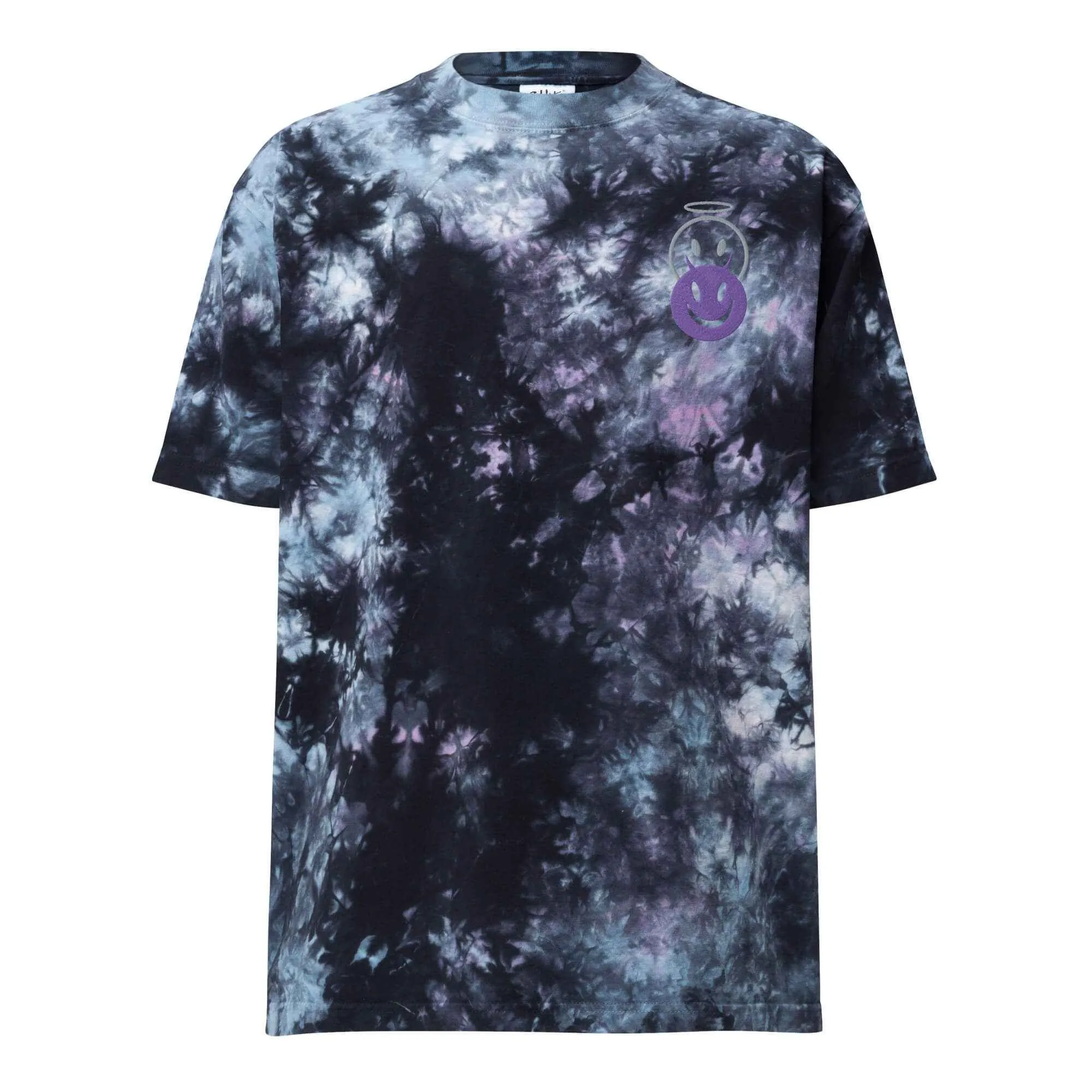 Men's Embroidered Oversized Purple And Black Tie-Dye Tee