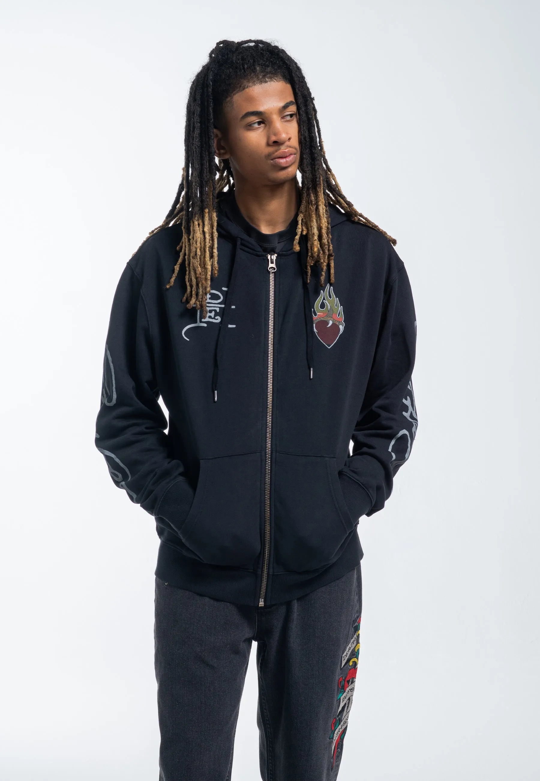 Mens Hell Catz Zip Through Hoodie - Black