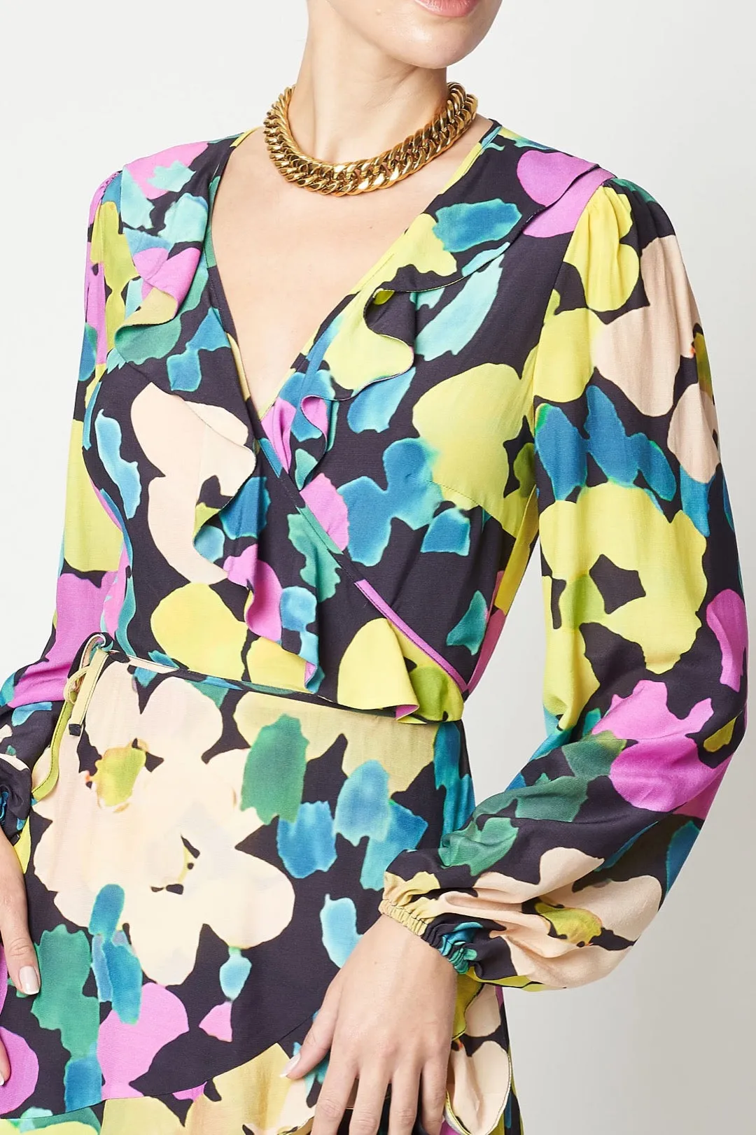 Mini Wrap Dress Abstract Neon