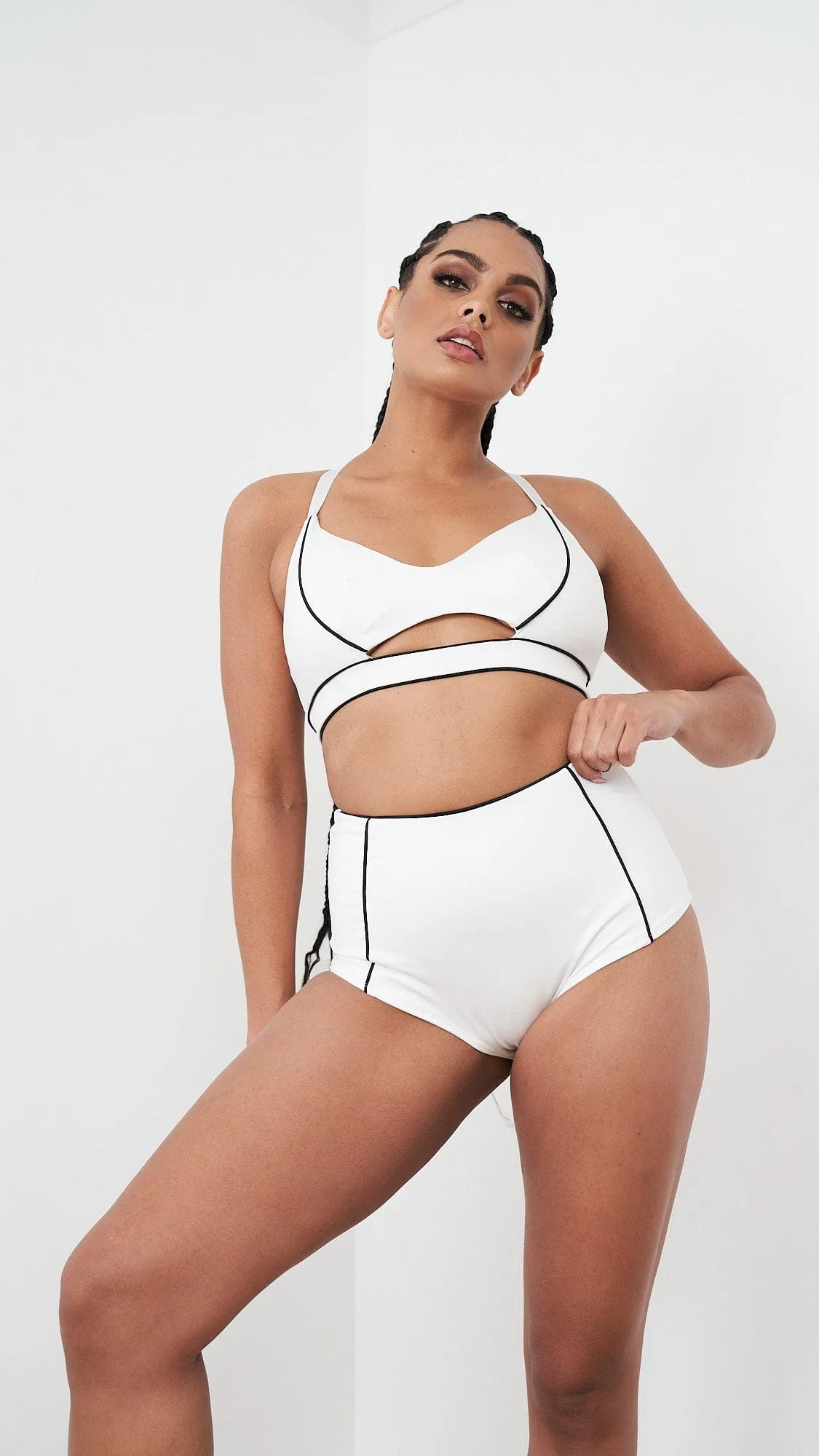 Missy High Waist - Piping Detail High Waist Recycled Bottom White