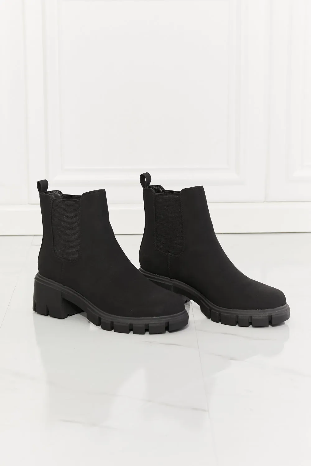 MM Shoes, Work For It Matte Lug Sole Chelsea Boots in Black