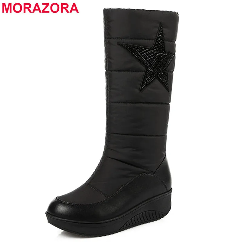 MORAZORA Genuine leather women snow boots high quality warm winter boots