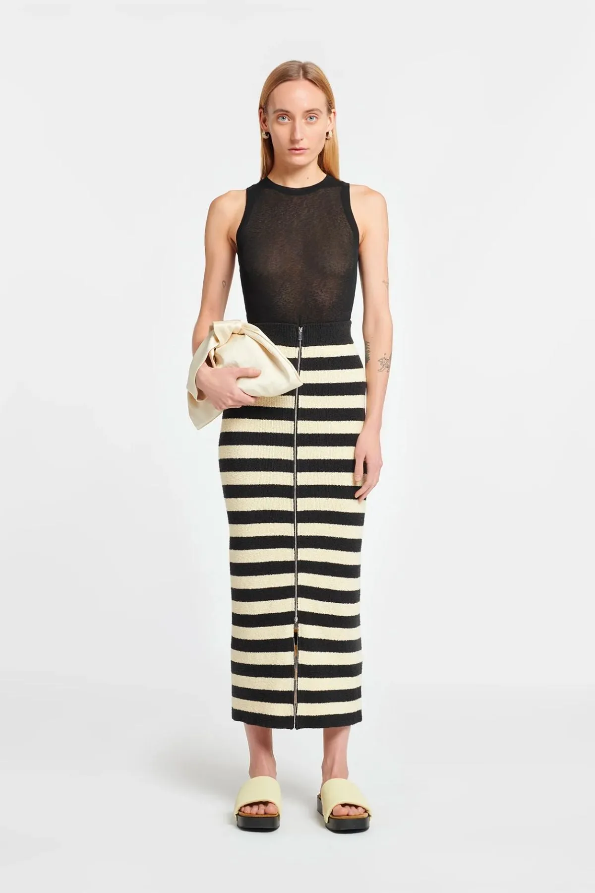 Nanushka Nima Striped Terry Knit Skirt - Creme/ Off Black