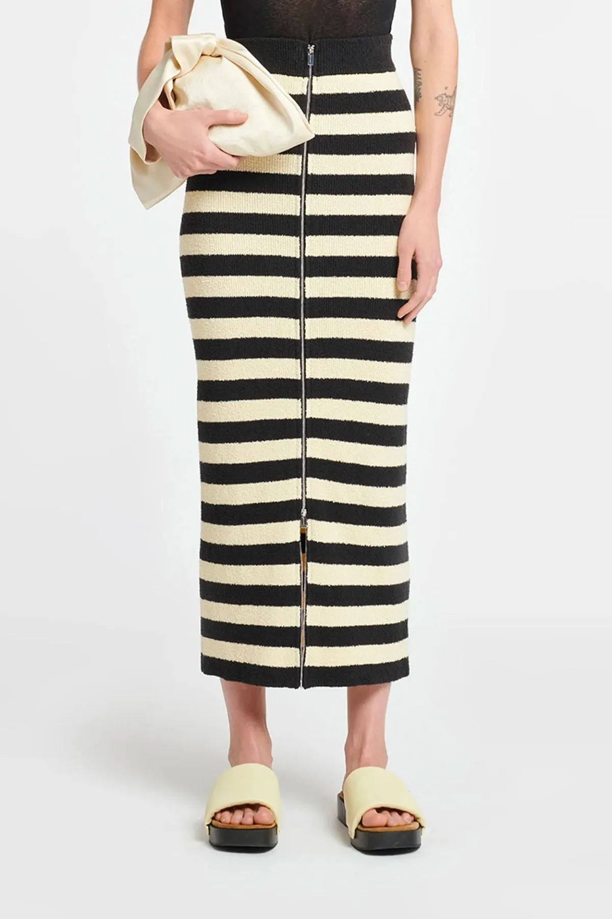 Nanushka Nima Striped Terry Knit Skirt - Creme/ Off Black