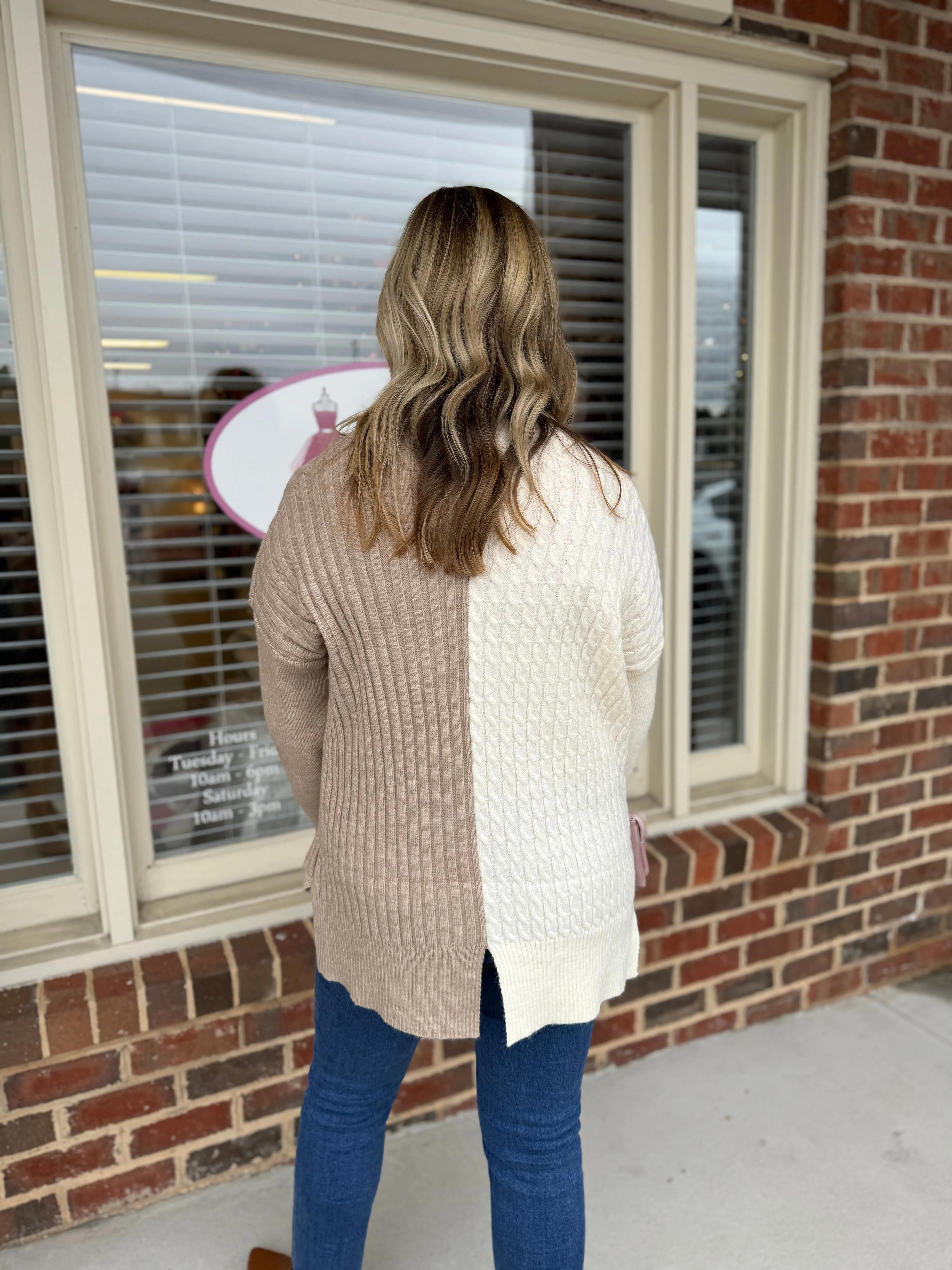 Oatmeal Split Block Sweater