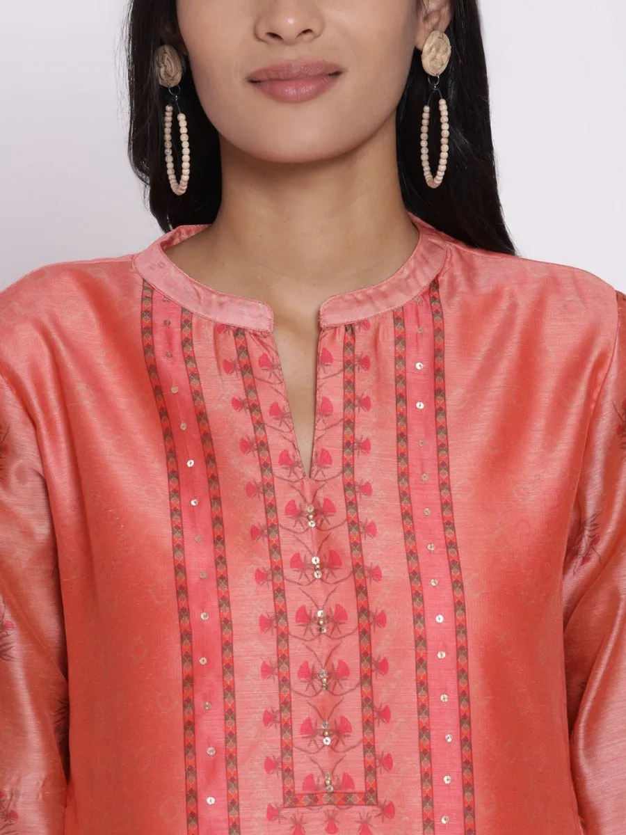 Peach Floral Printed Kurta