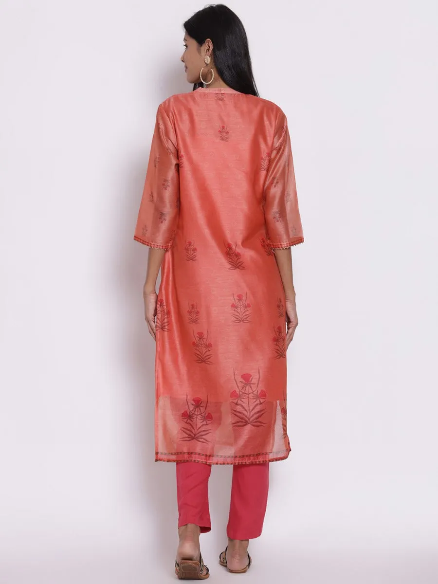 Peach Floral Printed Kurta