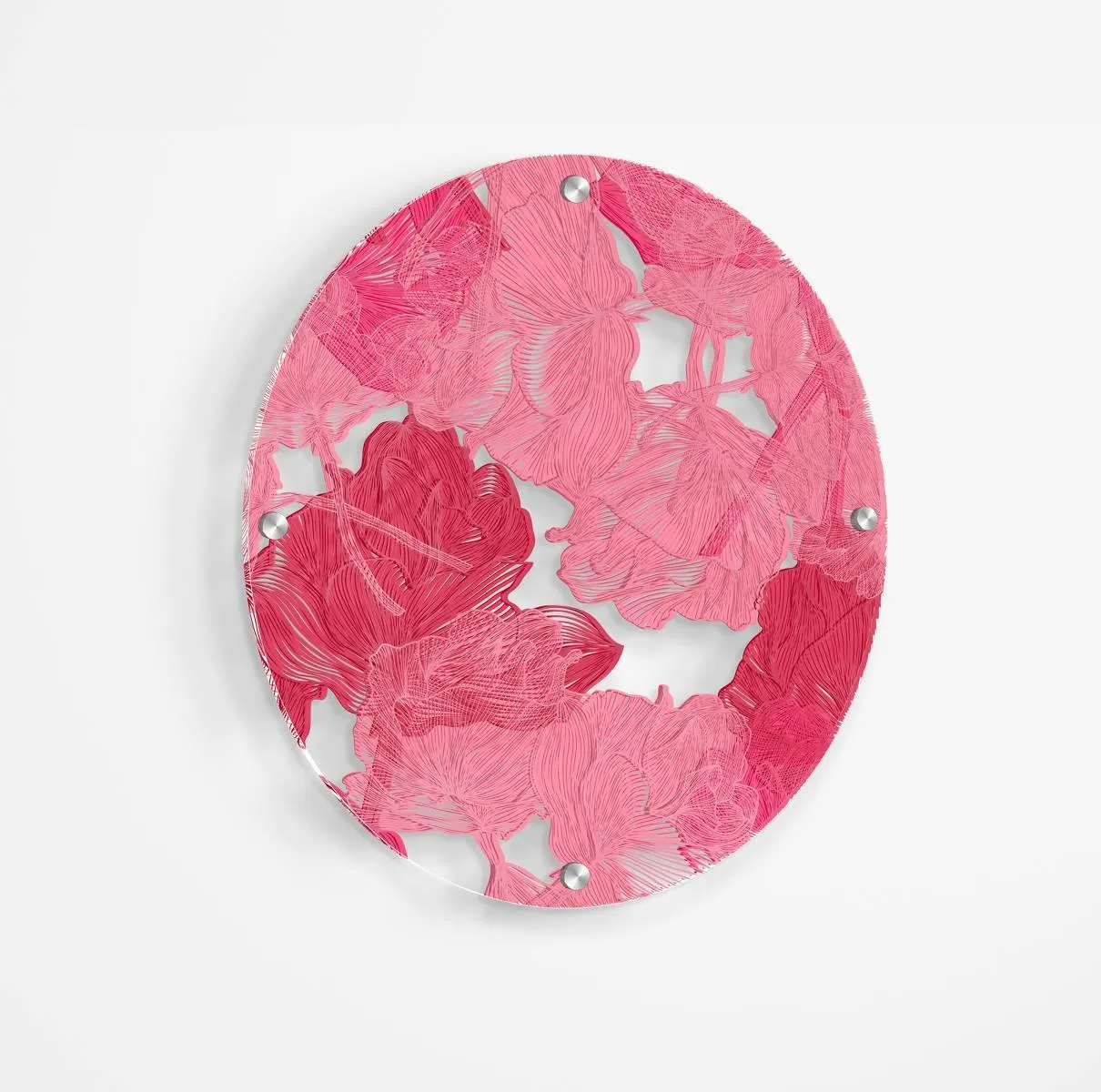 Pink Floral Pattern Printed Transparent Acrylic Circle