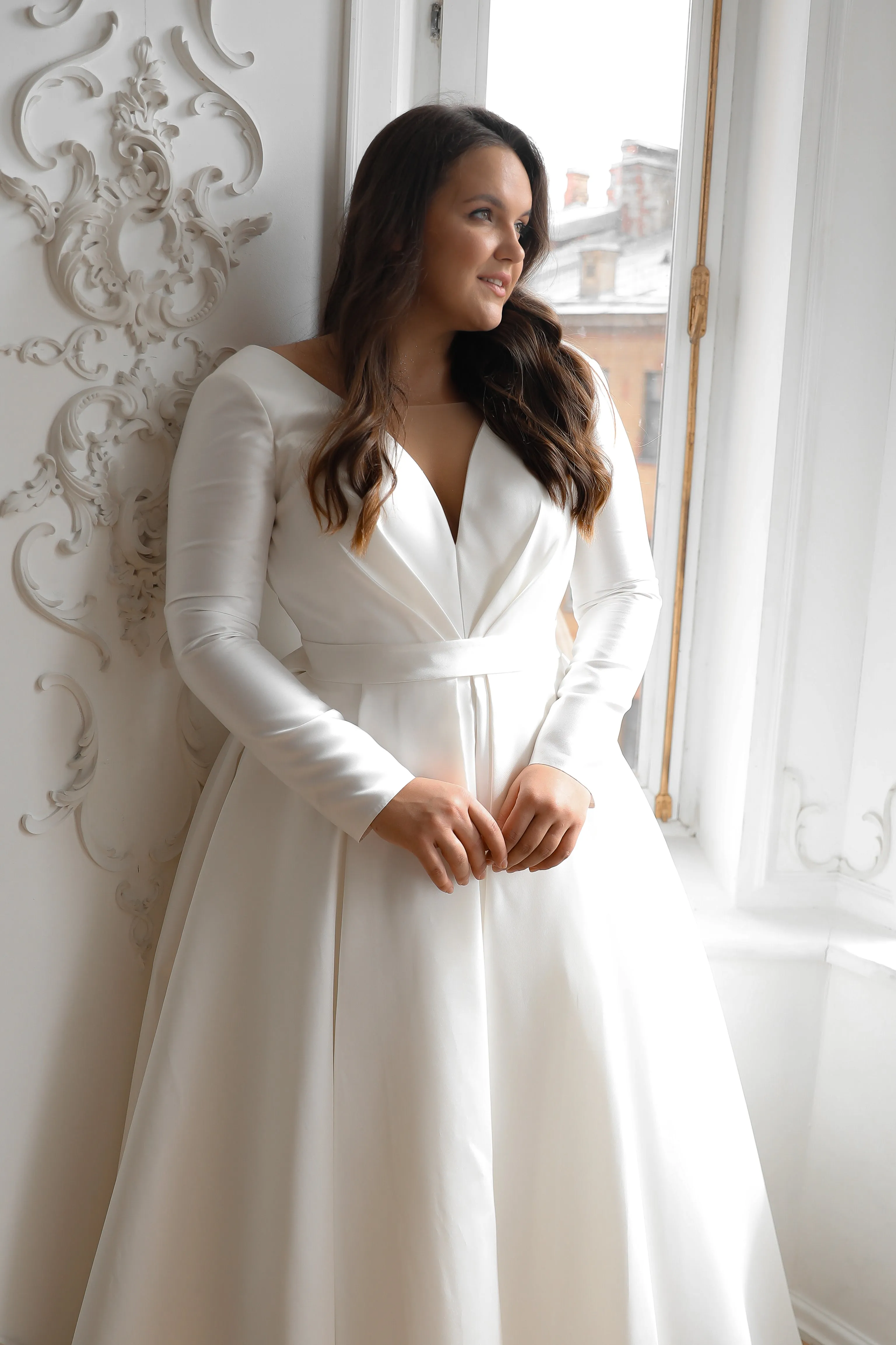 Plus Size Mikado Wedding Dress Ester with Long Sleeves