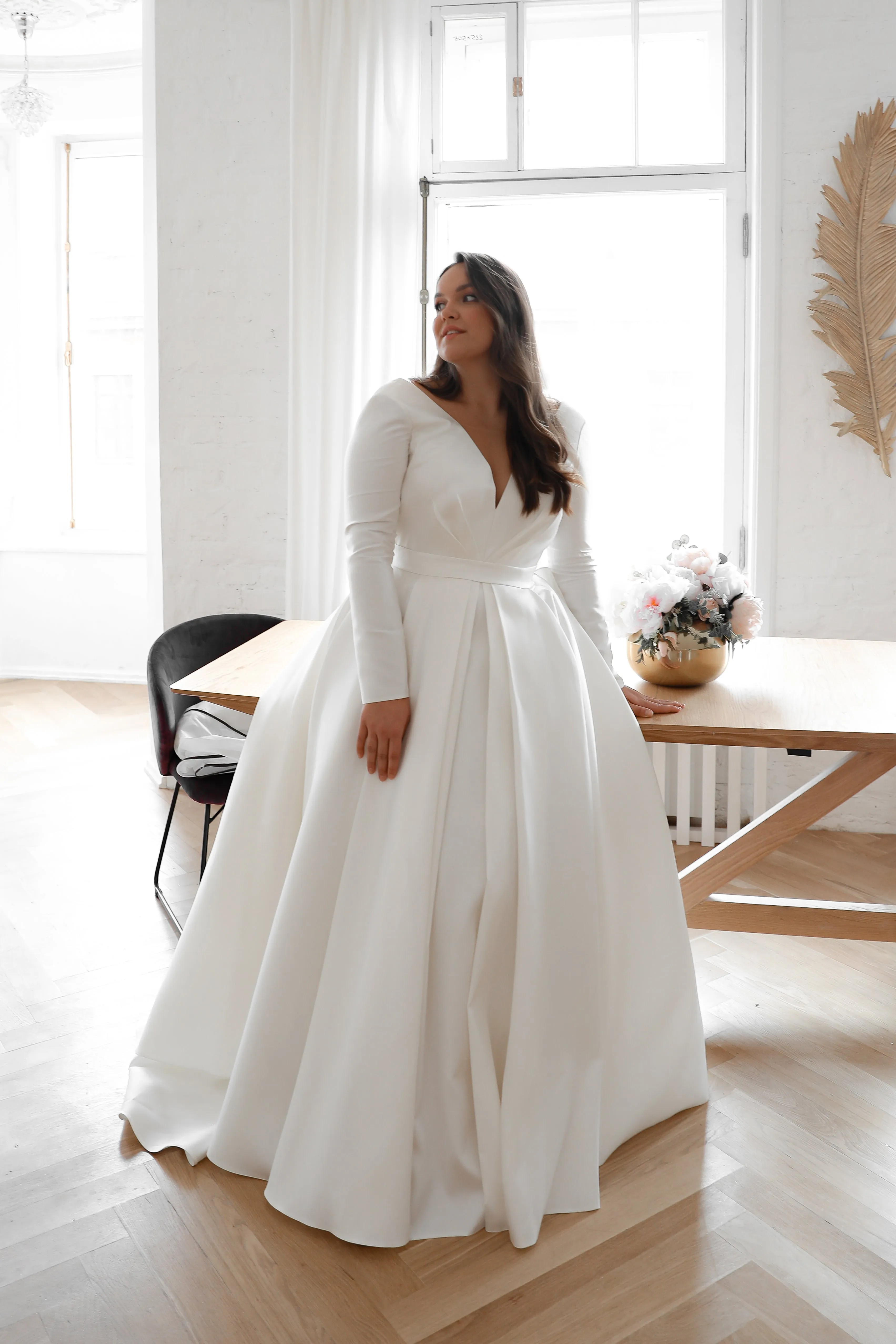 Plus Size Mikado Wedding Dress Ester with Long Sleeves