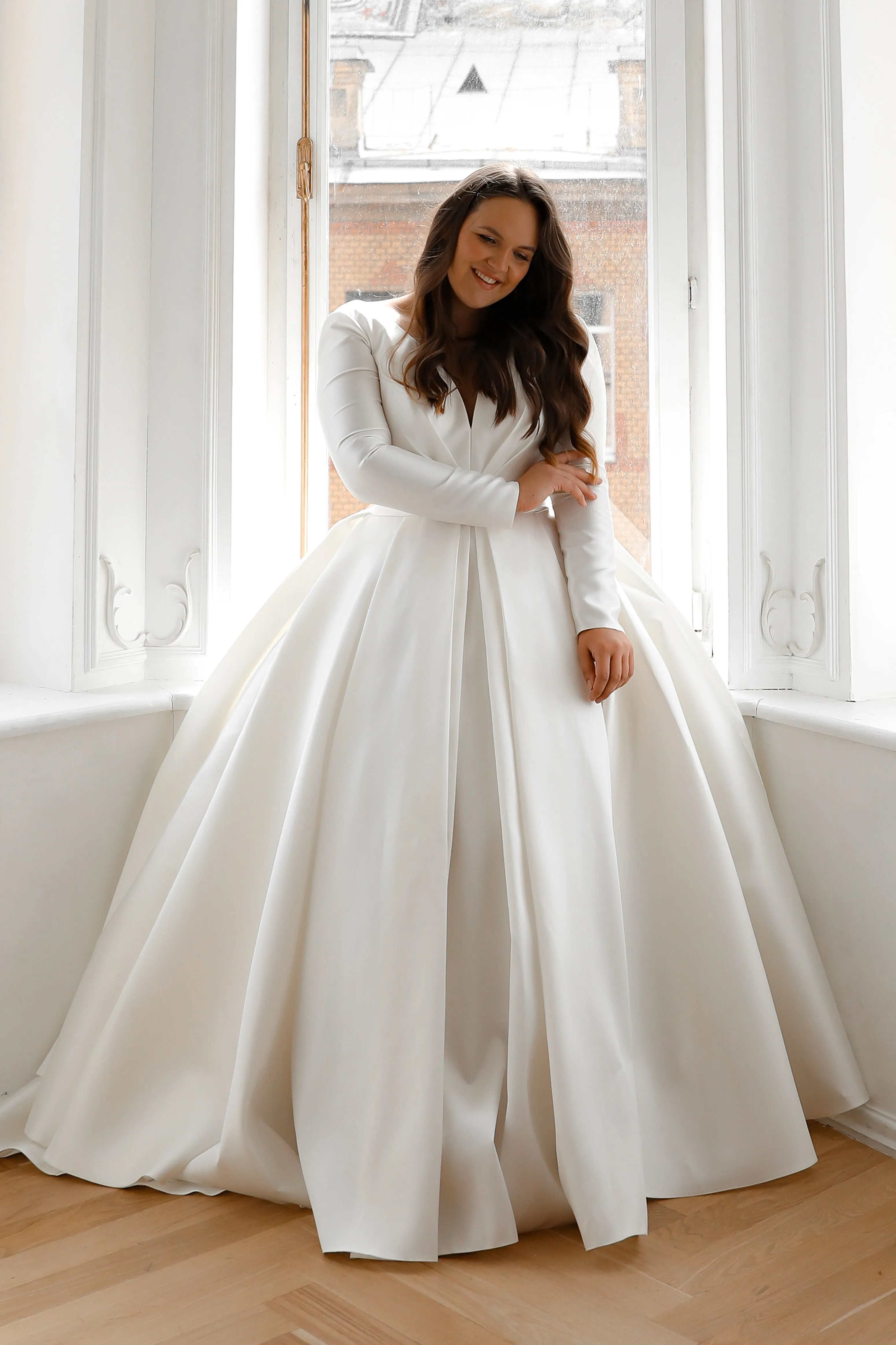 Plus Size Mikado Wedding Dress Ester with Long Sleeves