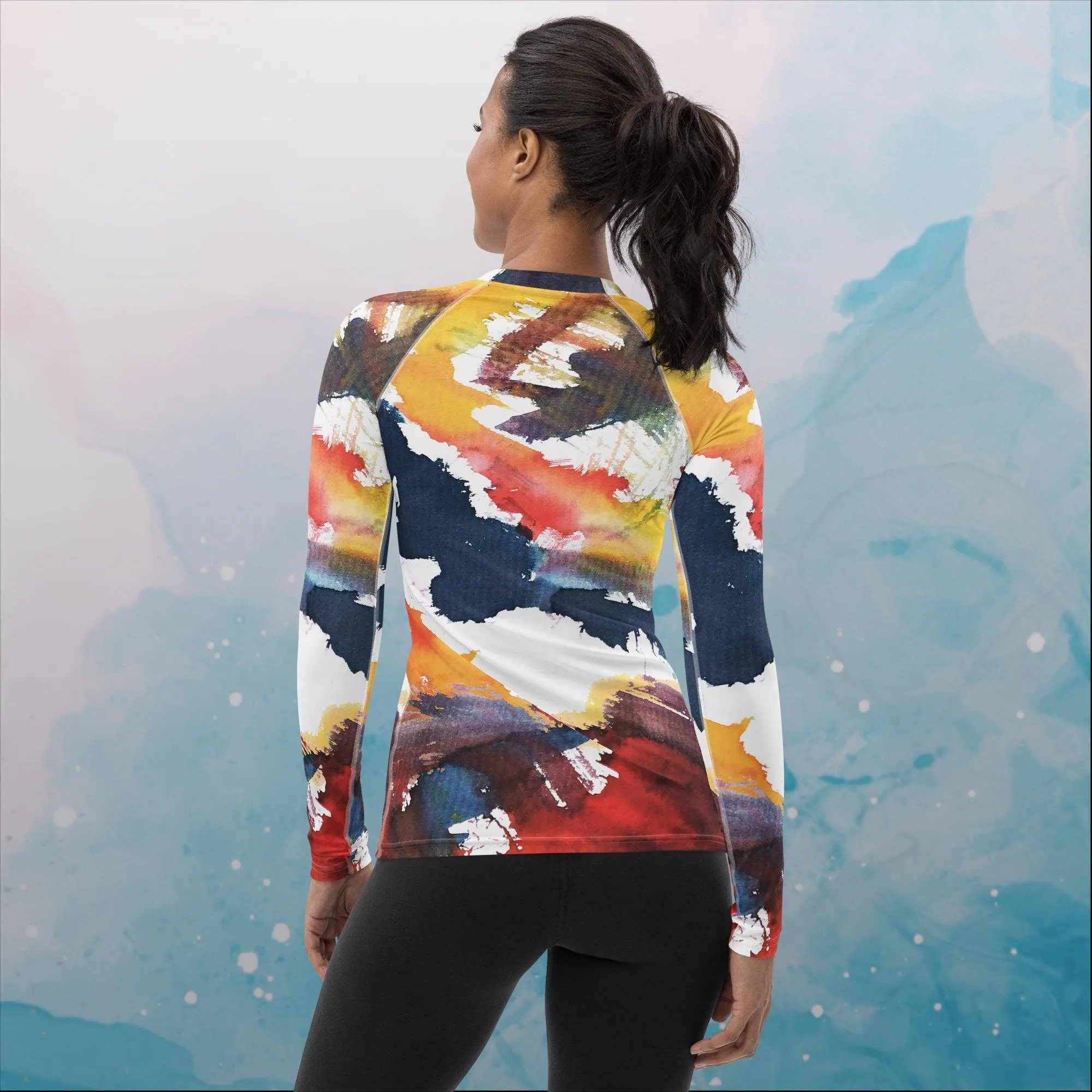 Primary Color Pallet Paint Print Womens Rash Guard