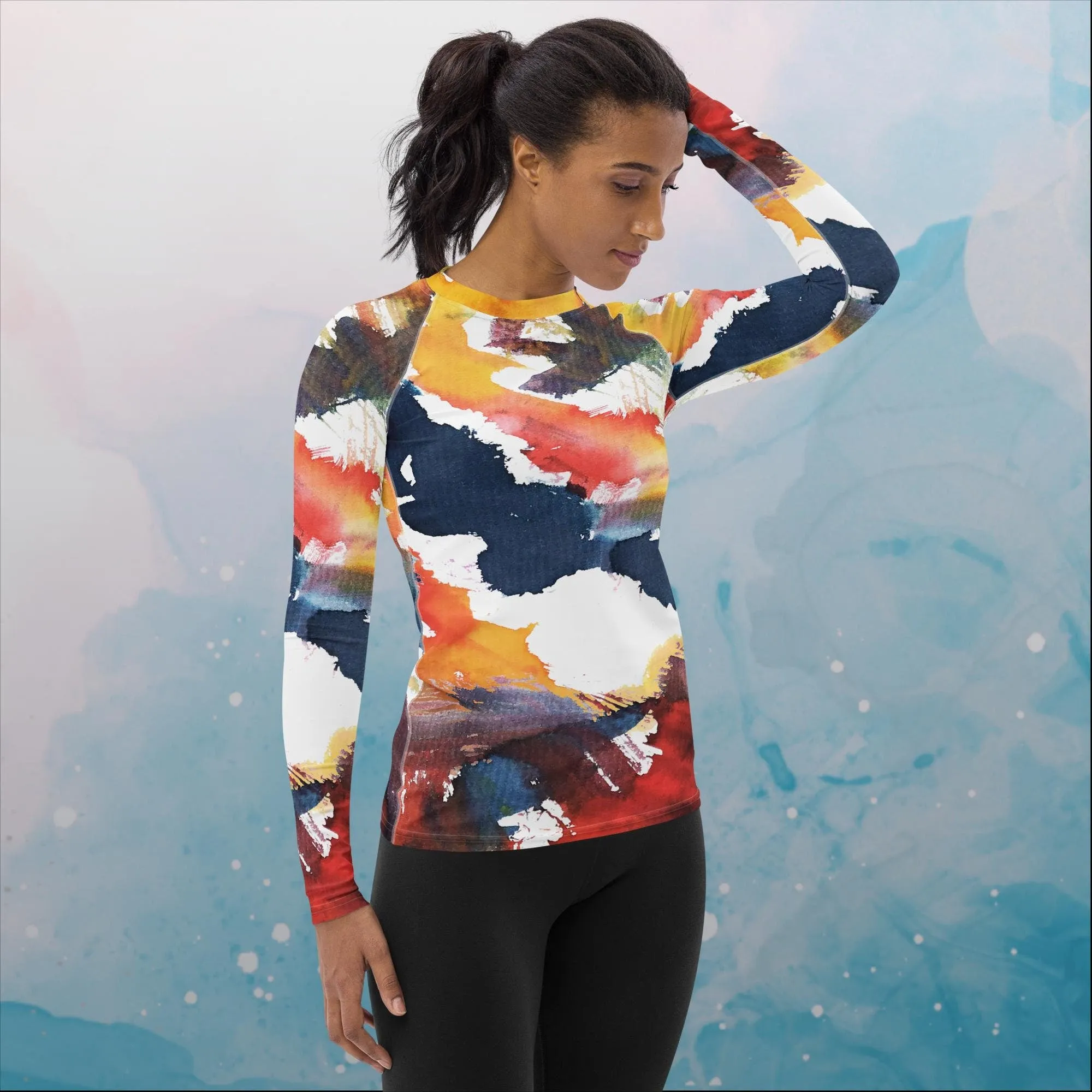 Primary Color Pallet Paint Print Womens Rash Guard