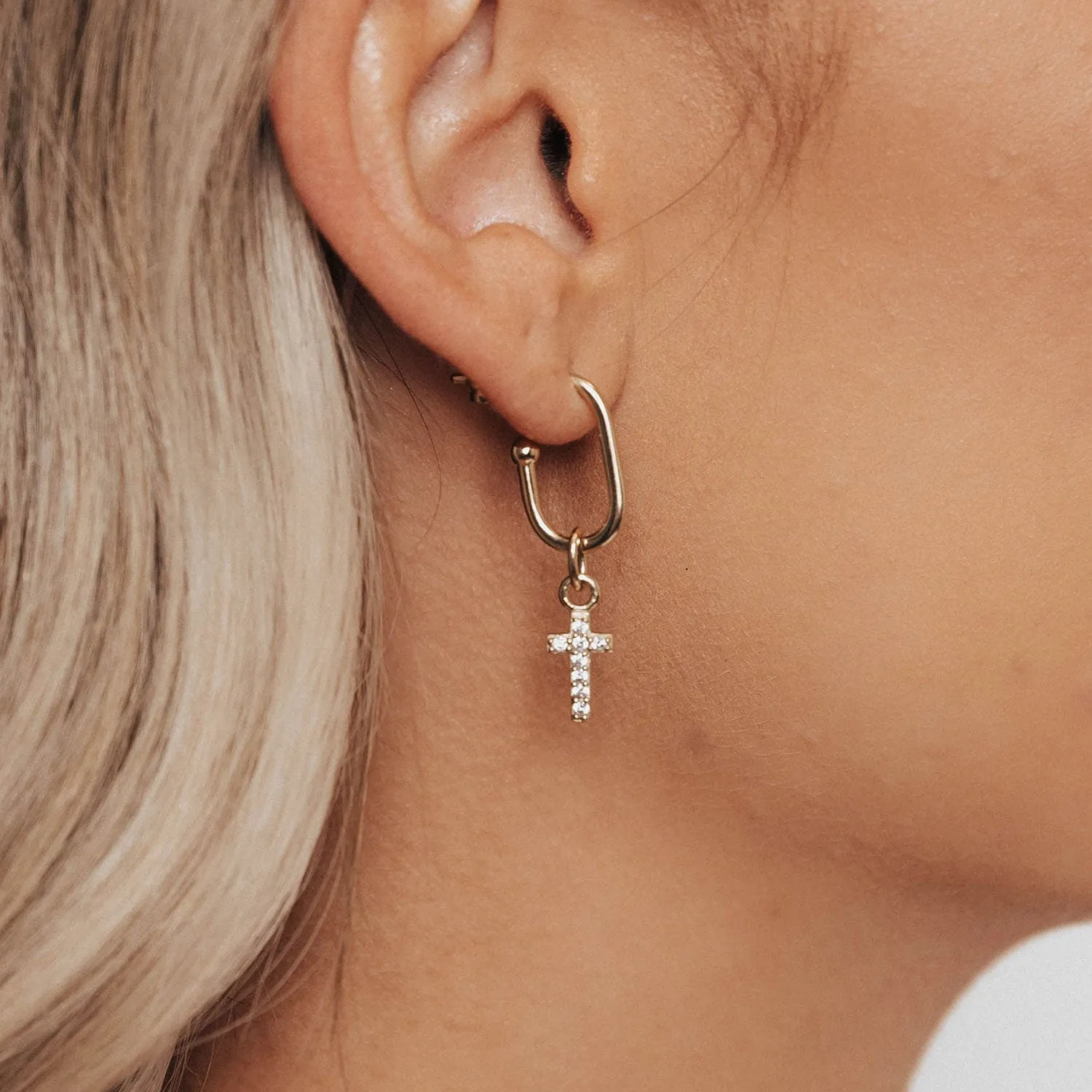 Roma Cross CZ Earrings (Gold)