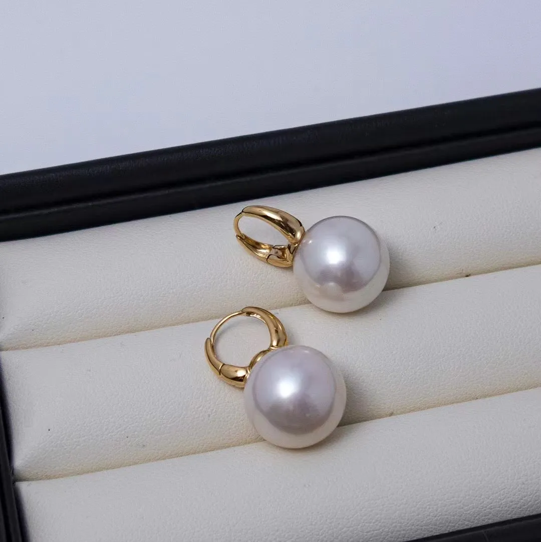 Round Hoop Freshwater Pearl 9.0-10.0mm Earrings Sterling Silver