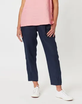 Sarah Rib Waist Linen Pants - Navy