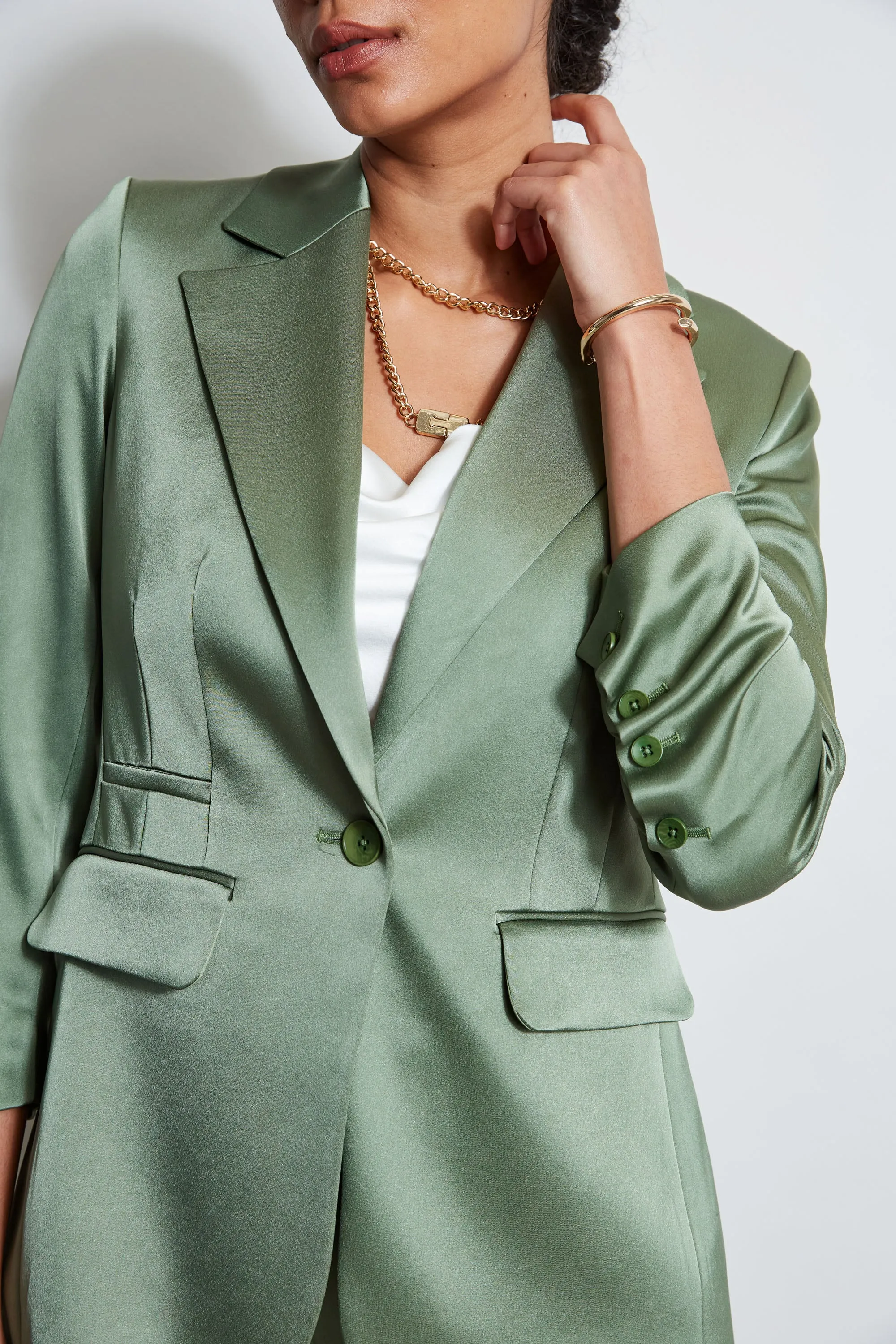 Satin Ruched Sleeve Blazer