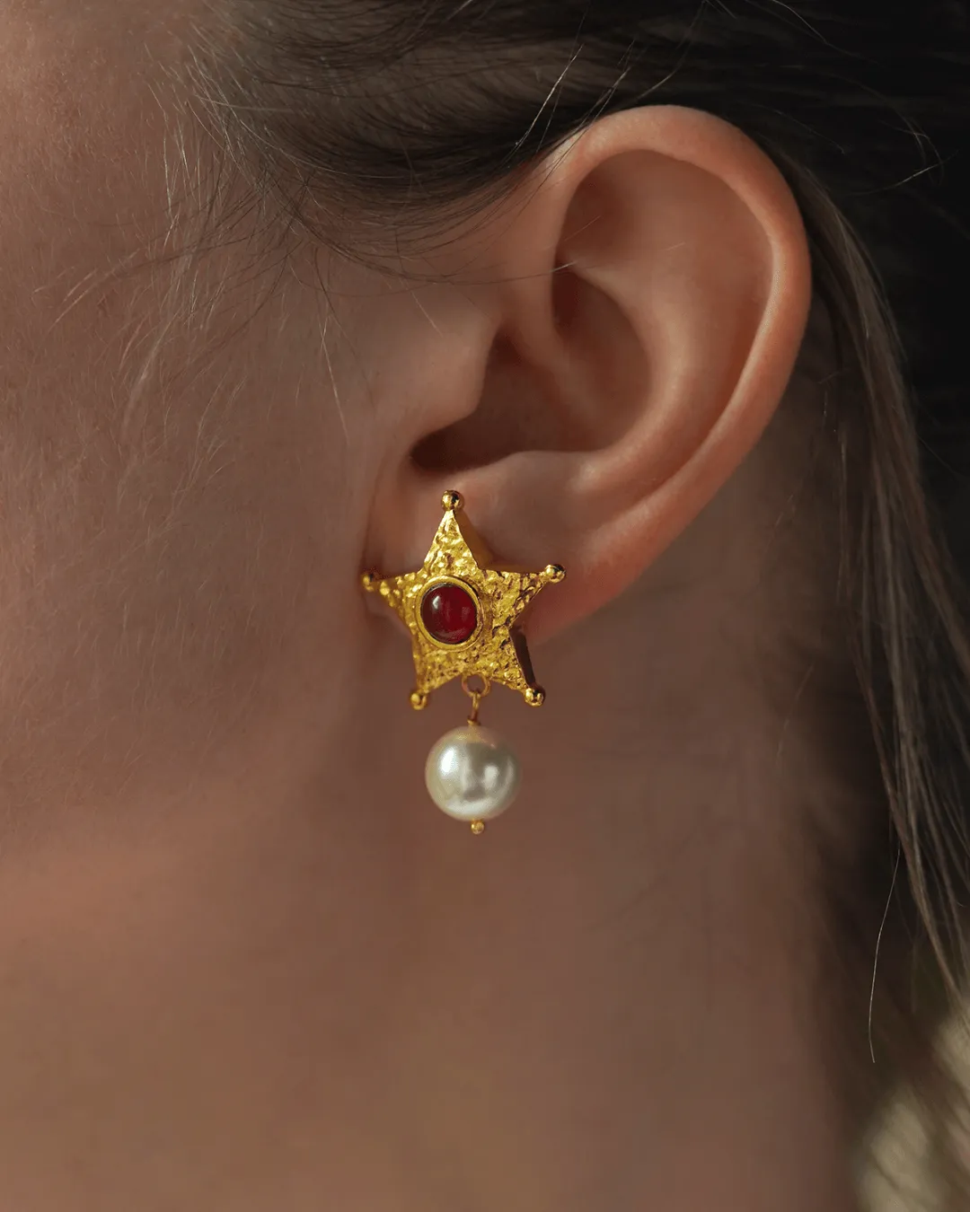 Sheriff Star Pearl Earrings