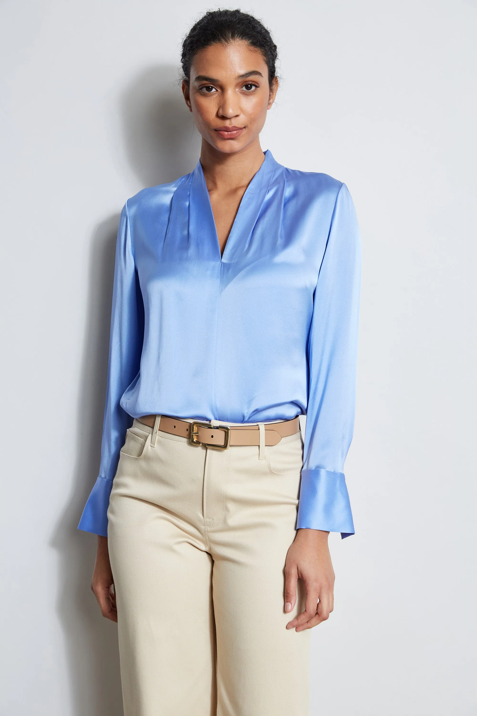 Silk Satin Contour Neck Shirt