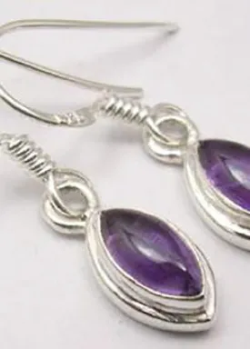 Solid Silver Amethyst Double Framed Marquise Drop Earrings